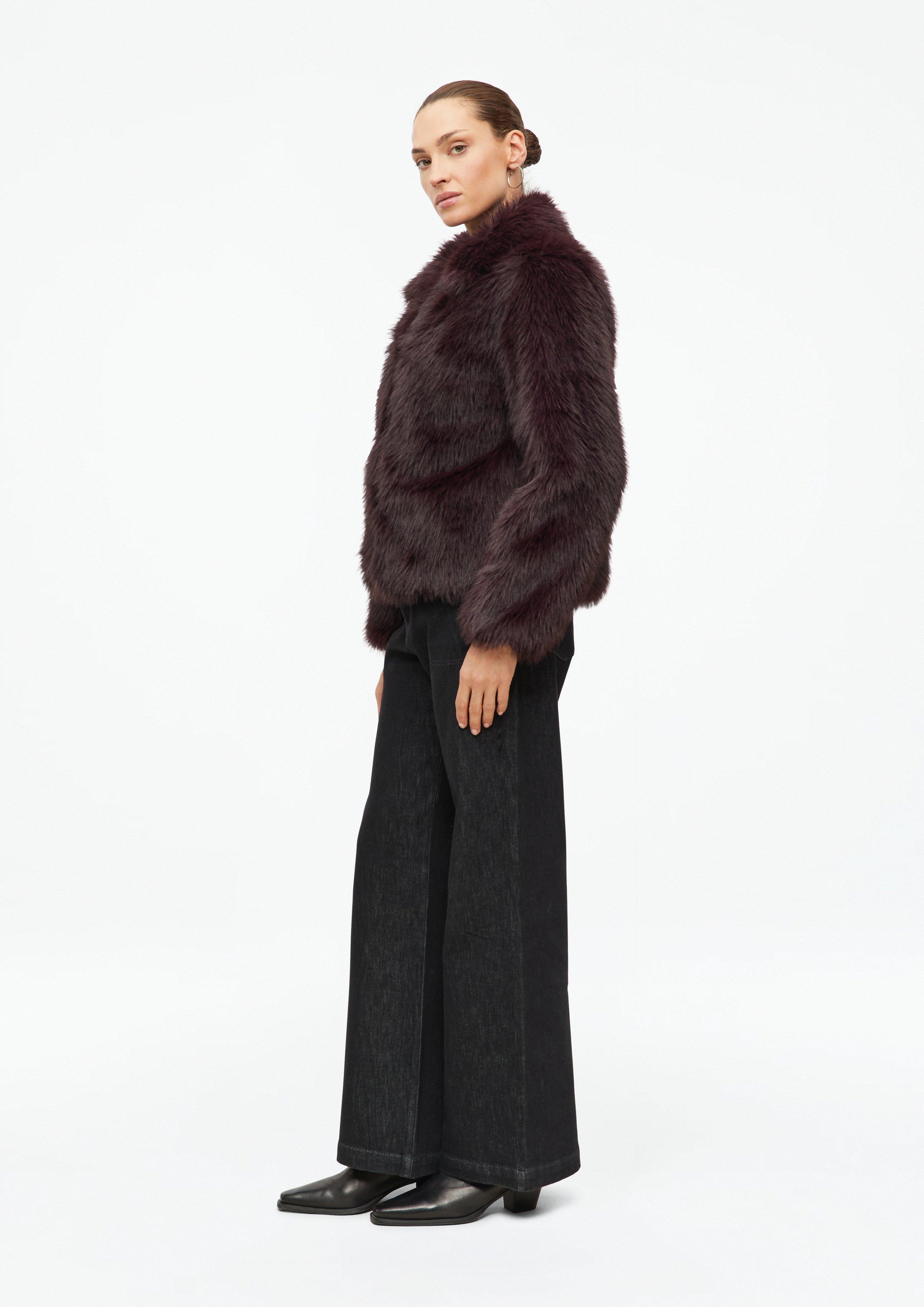 Women Faux fur jacket with hook-and-eye closure in brown by s.Oliver BLACK LABEL