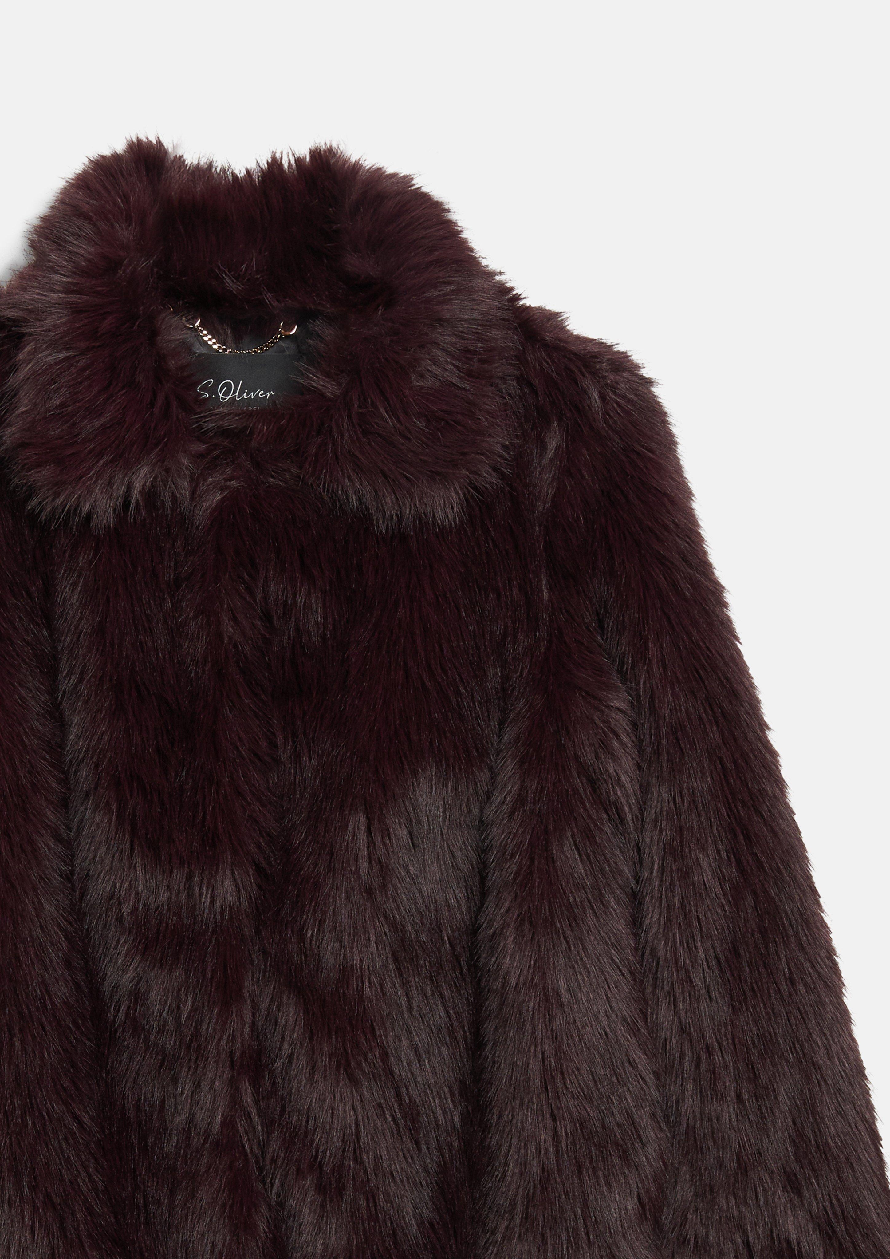 Women Faux fur jacket with hook-and-eye closure in brown by s.Oliver BLACK LABEL