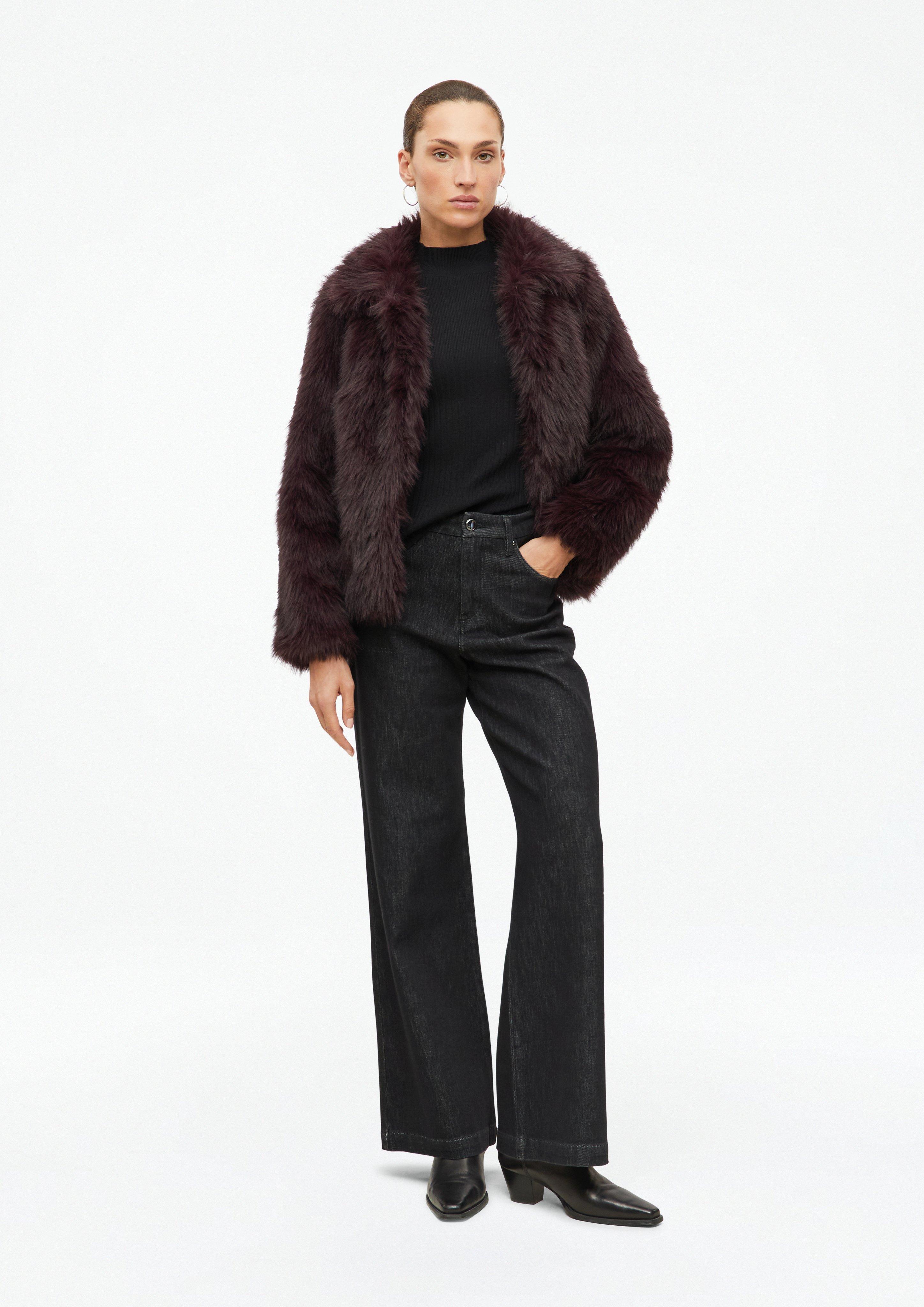Women Faux fur jacket with hook-and-eye closure in brown by s.Oliver BLACK LABEL