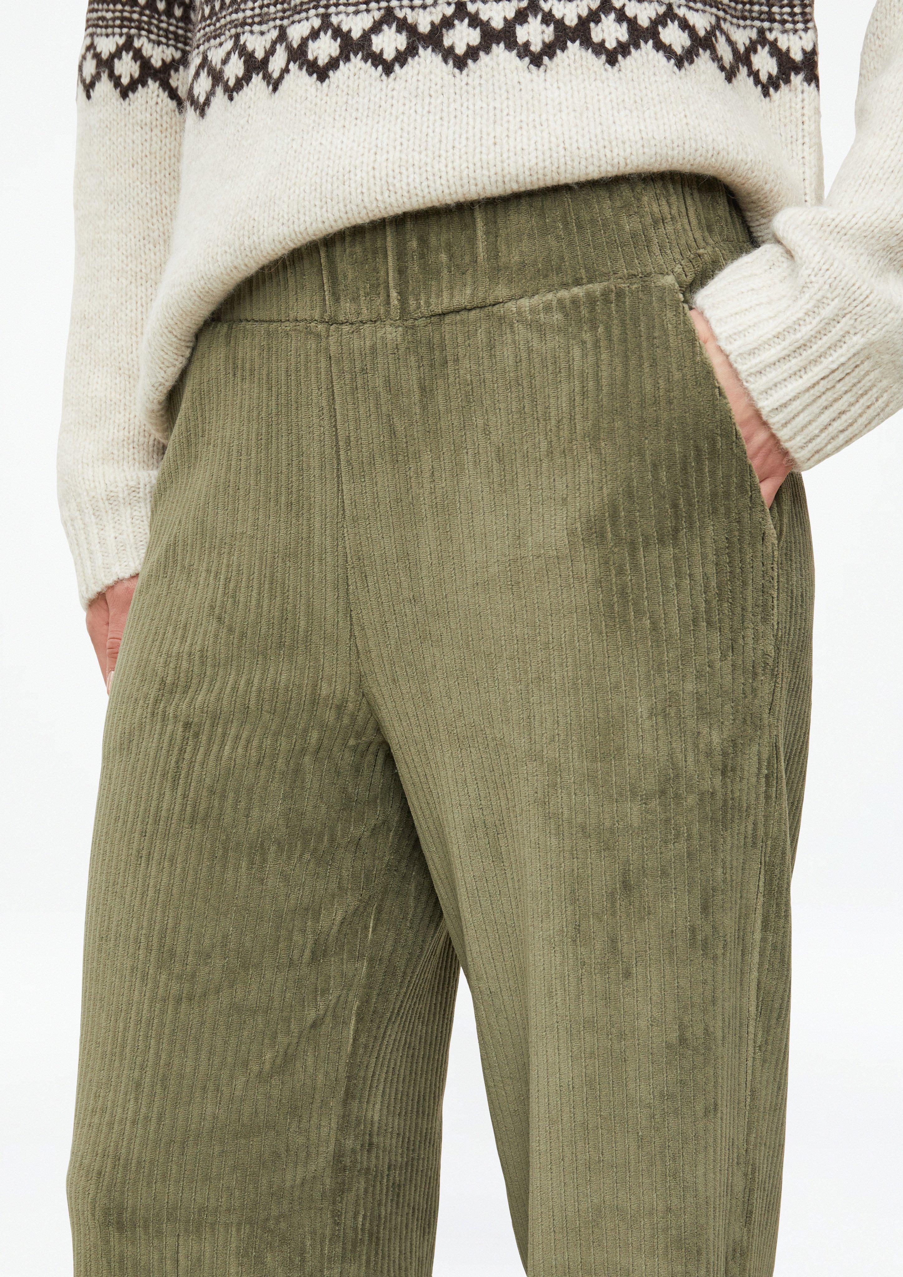 Women Flowing pants made of jersey corduroy in olive by s.Oliver