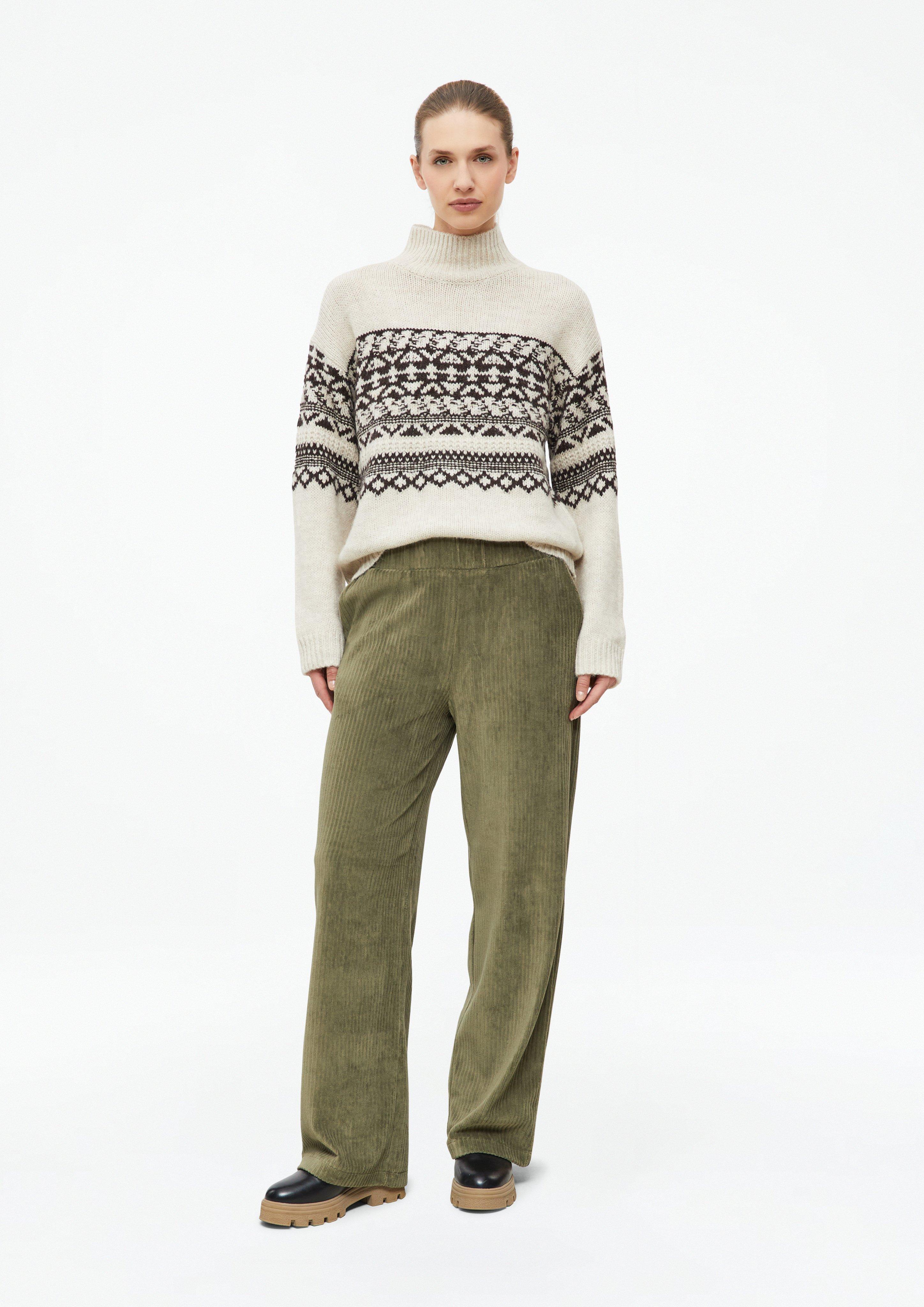 Pantalon fluide en jersey de velours côtelé en vert olive de s.Oliver