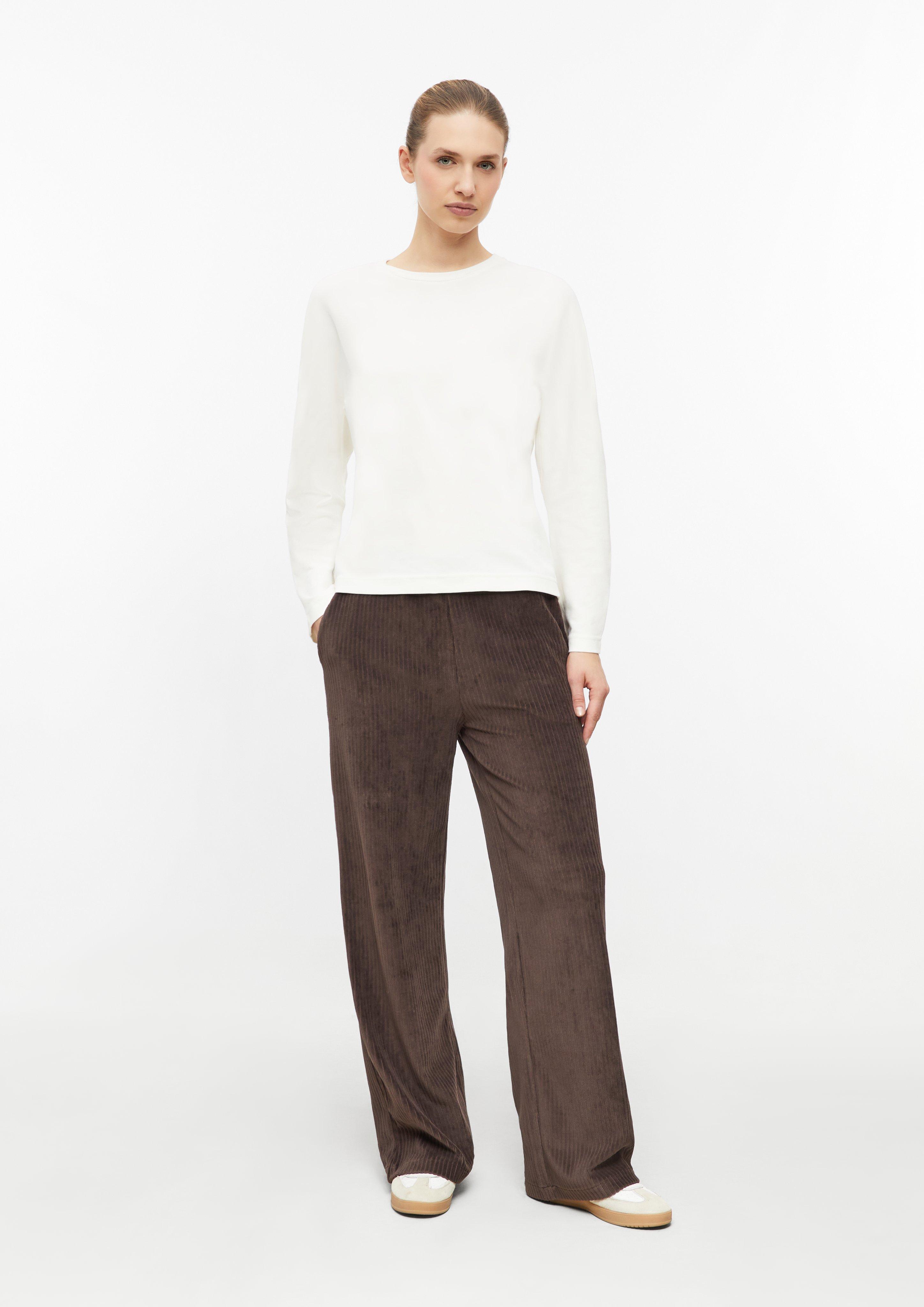 Pantalon fluide en jersey de velours côtelé en marron foncé de s.Oliver