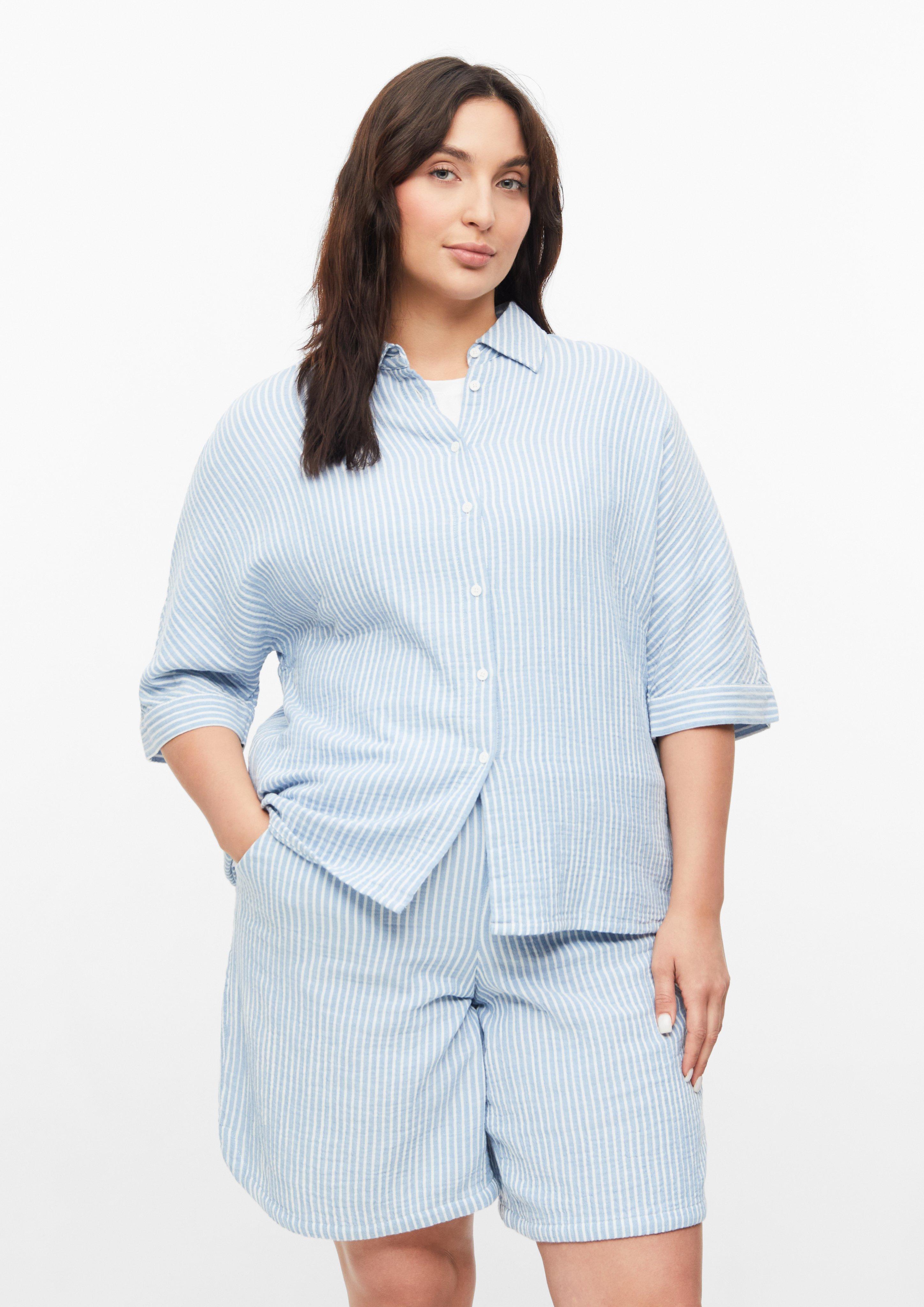 Damen Musselinbluse mit Fledermausärmeln in hellblau von s.Oliver CURVE