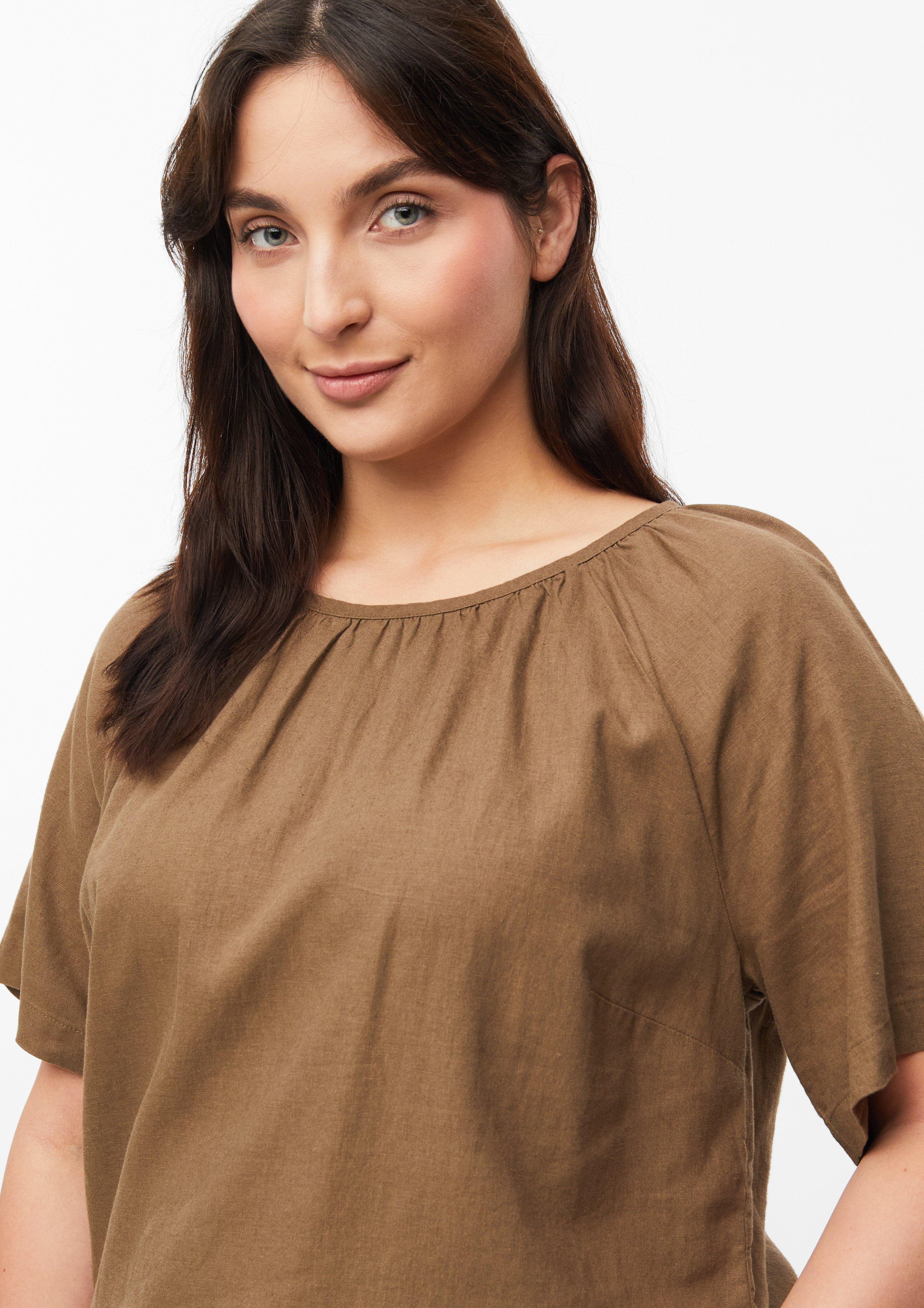 Femmes Blouse en lin mélangé avec fronces en brun de s.Oliver CURVE