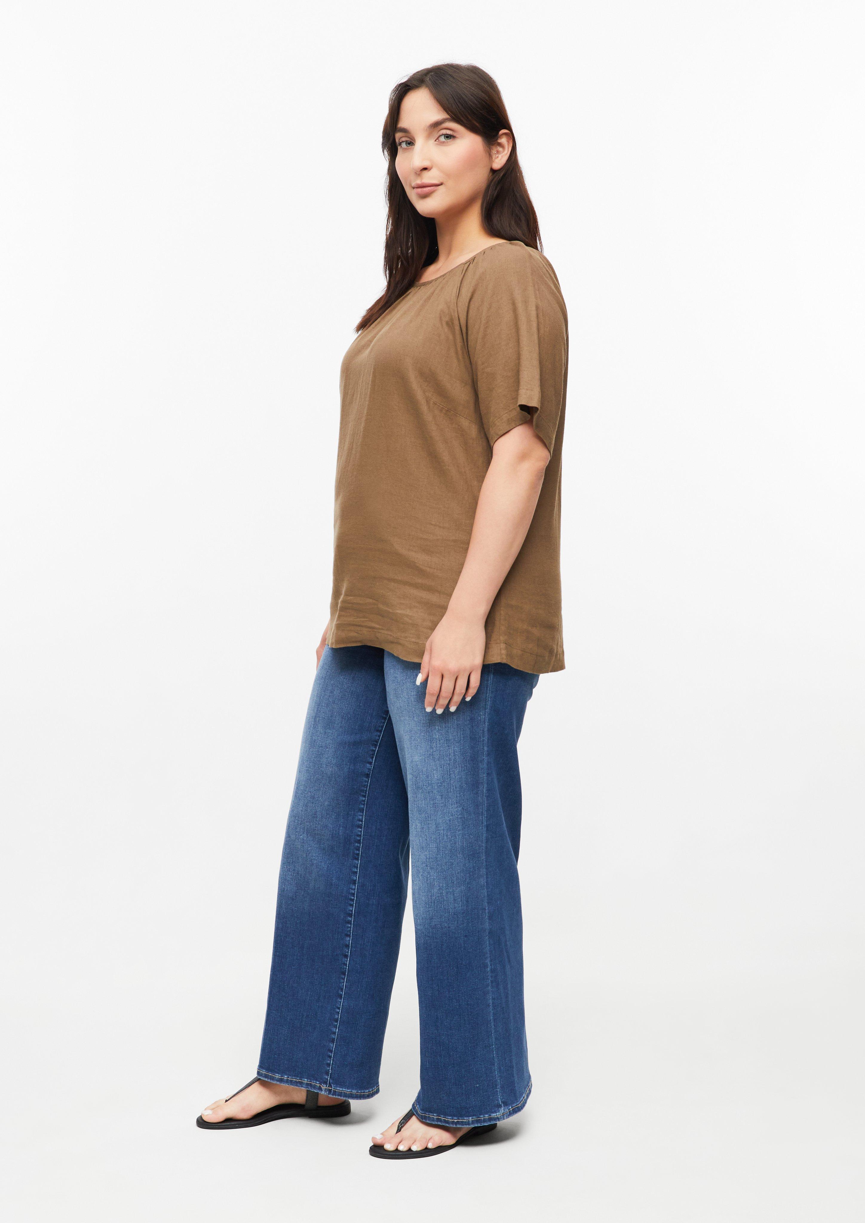 Femmes Blouse en lin mélangé avec fronces en brun de s.Oliver CURVE