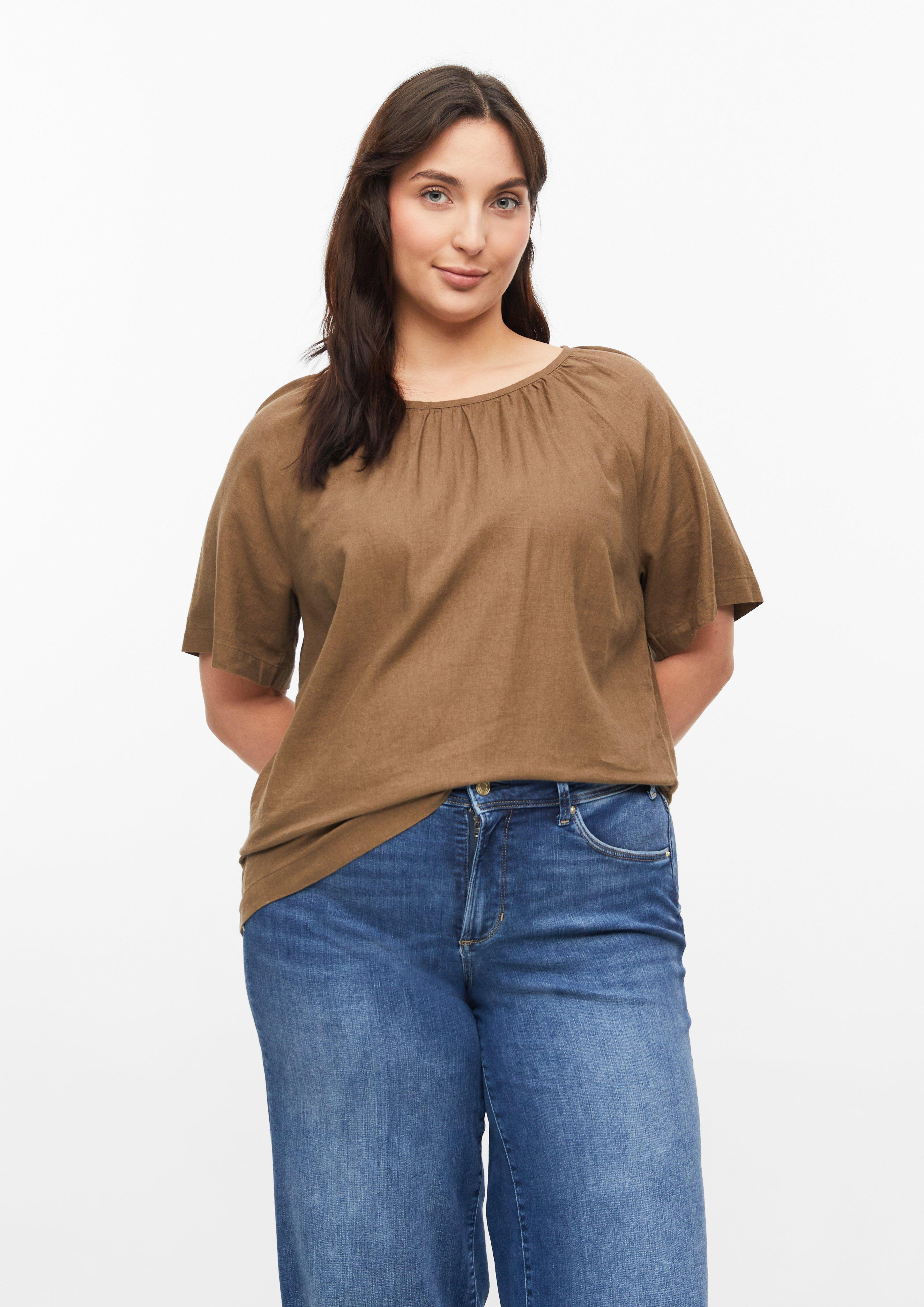 Femmes Blouse en lin mélangé avec fronces en brun de s.Oliver CURVE