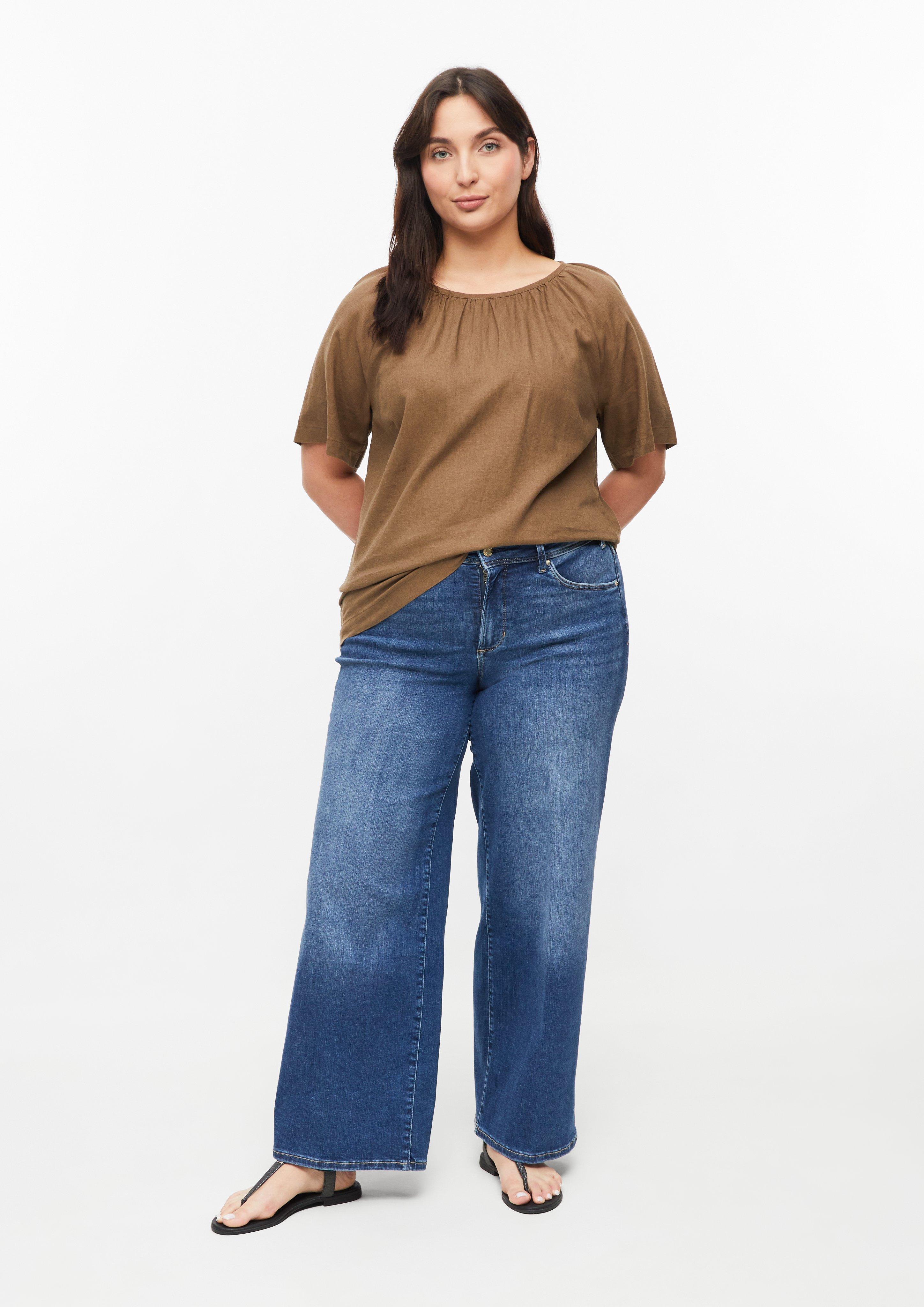 Femmes Blouse en lin mélangé avec fronces en brun de s.Oliver CURVE