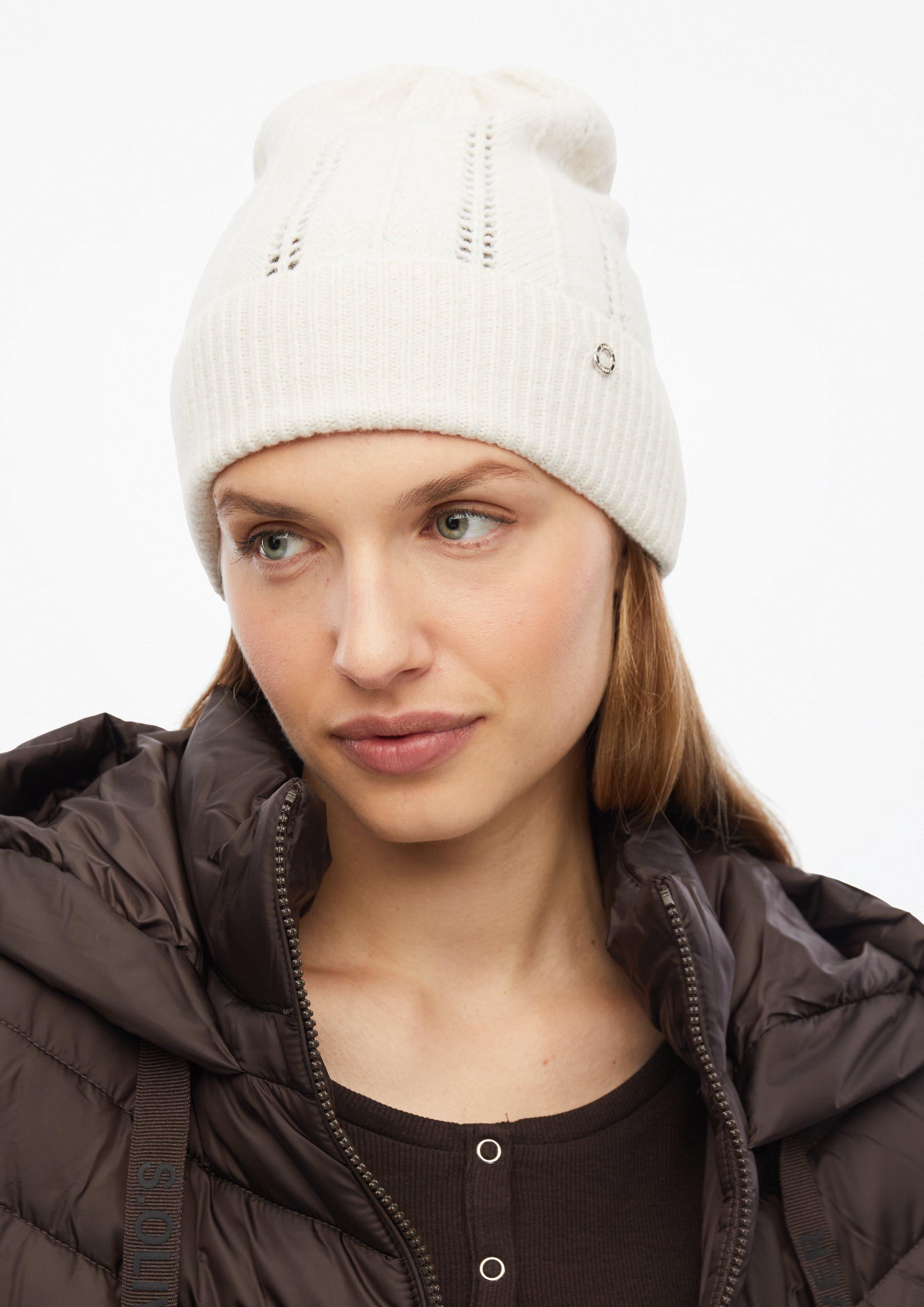 Women Ajour-Knit Beanie in beige by s.Oliver