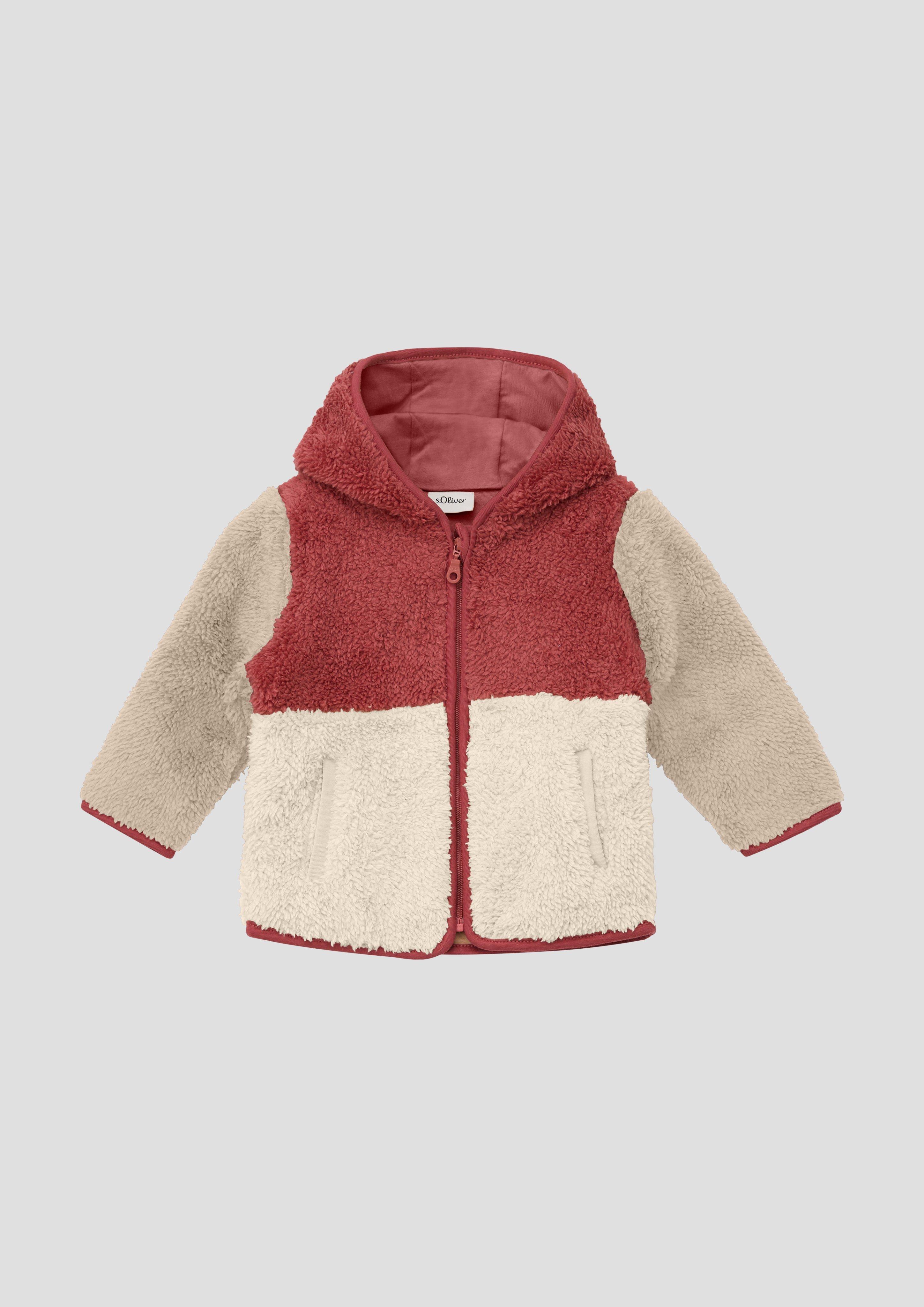 Unisex jacket with color blocking and teddy bear plush in red by s.Oliver