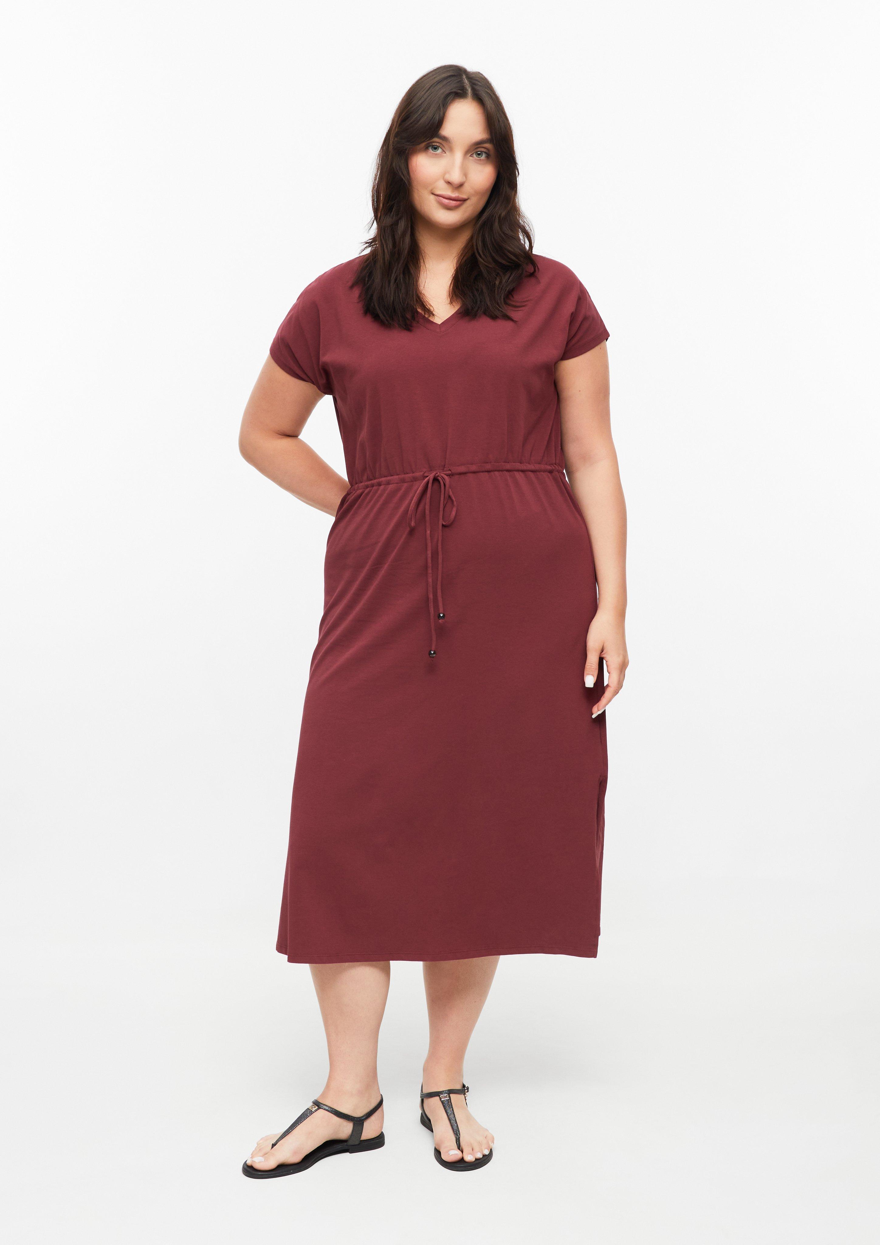 Damen Jerseykleid in Midilänge mit Tunnelzug in bordeaux von s.Oliver CURVE