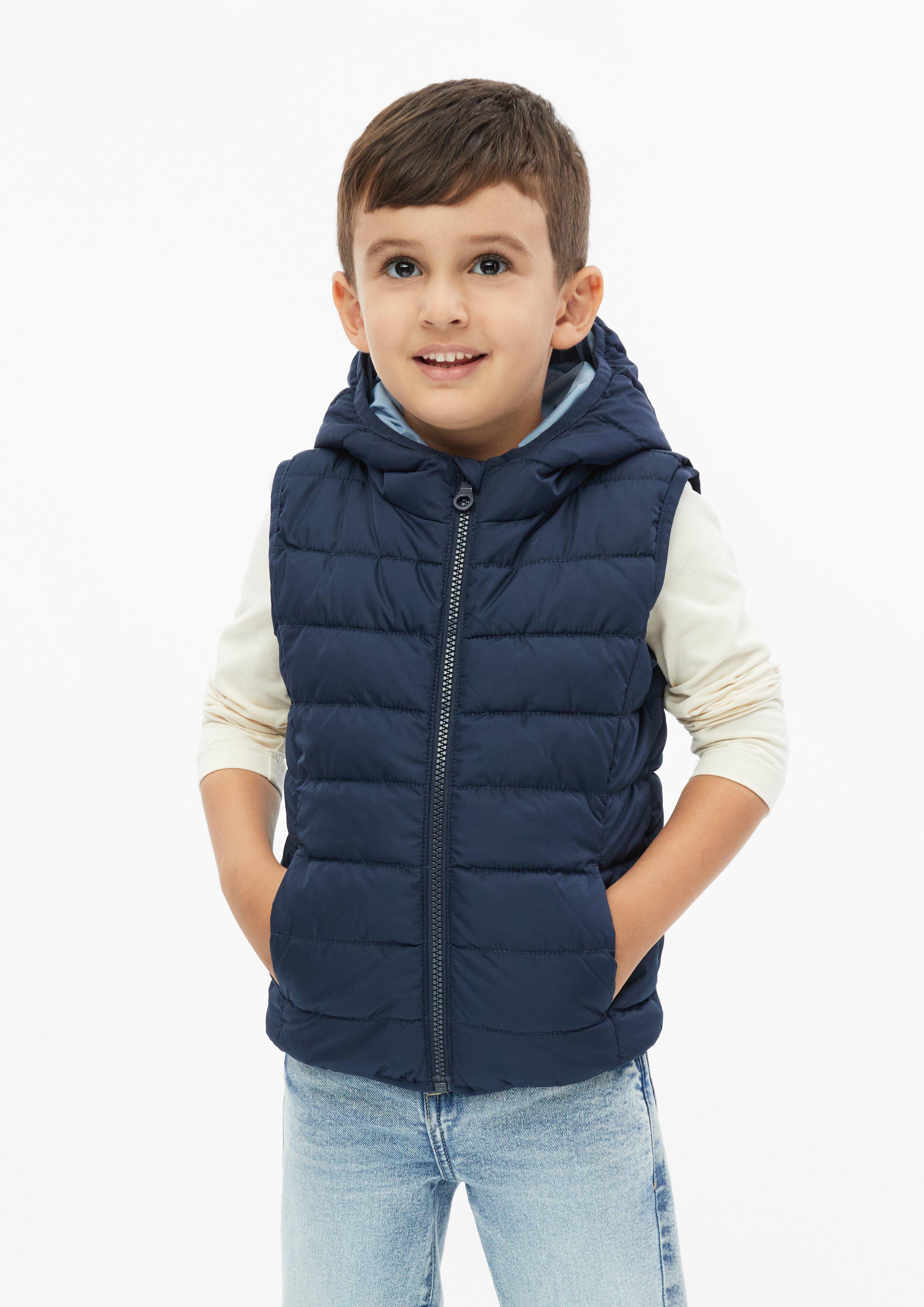Water-repellent unisex outdoor vest with a hood in navy by s.Oliver