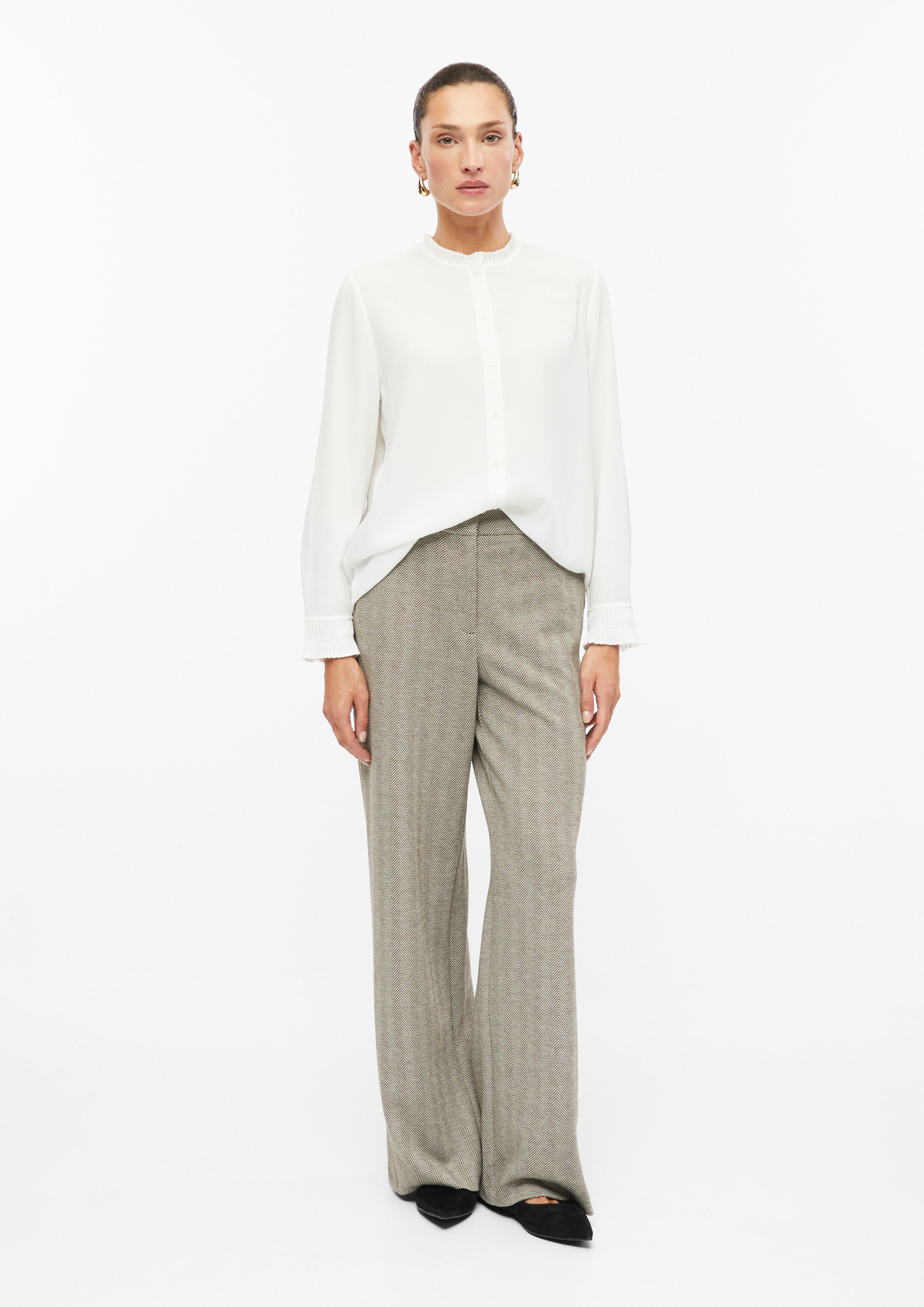 Dames Broek met wijde pijpen en visgraatpatroon in zandsteen van s.Oliver BLACK LABEL
