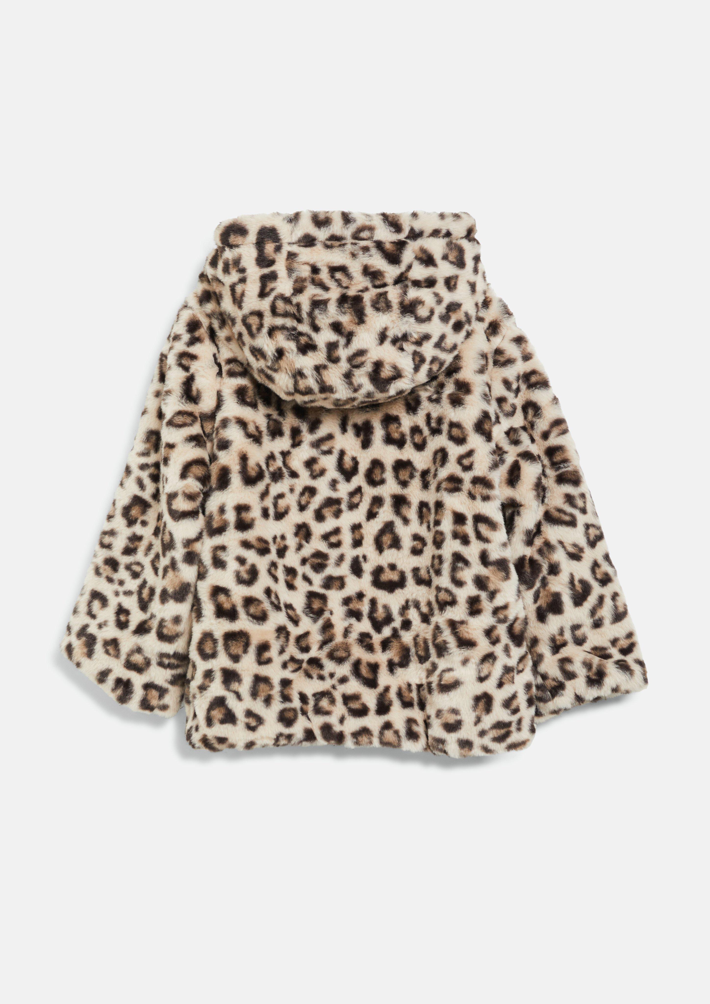 Kids Teddy-plush jacket with leopard print and fleece lining in beige by s.Oliver