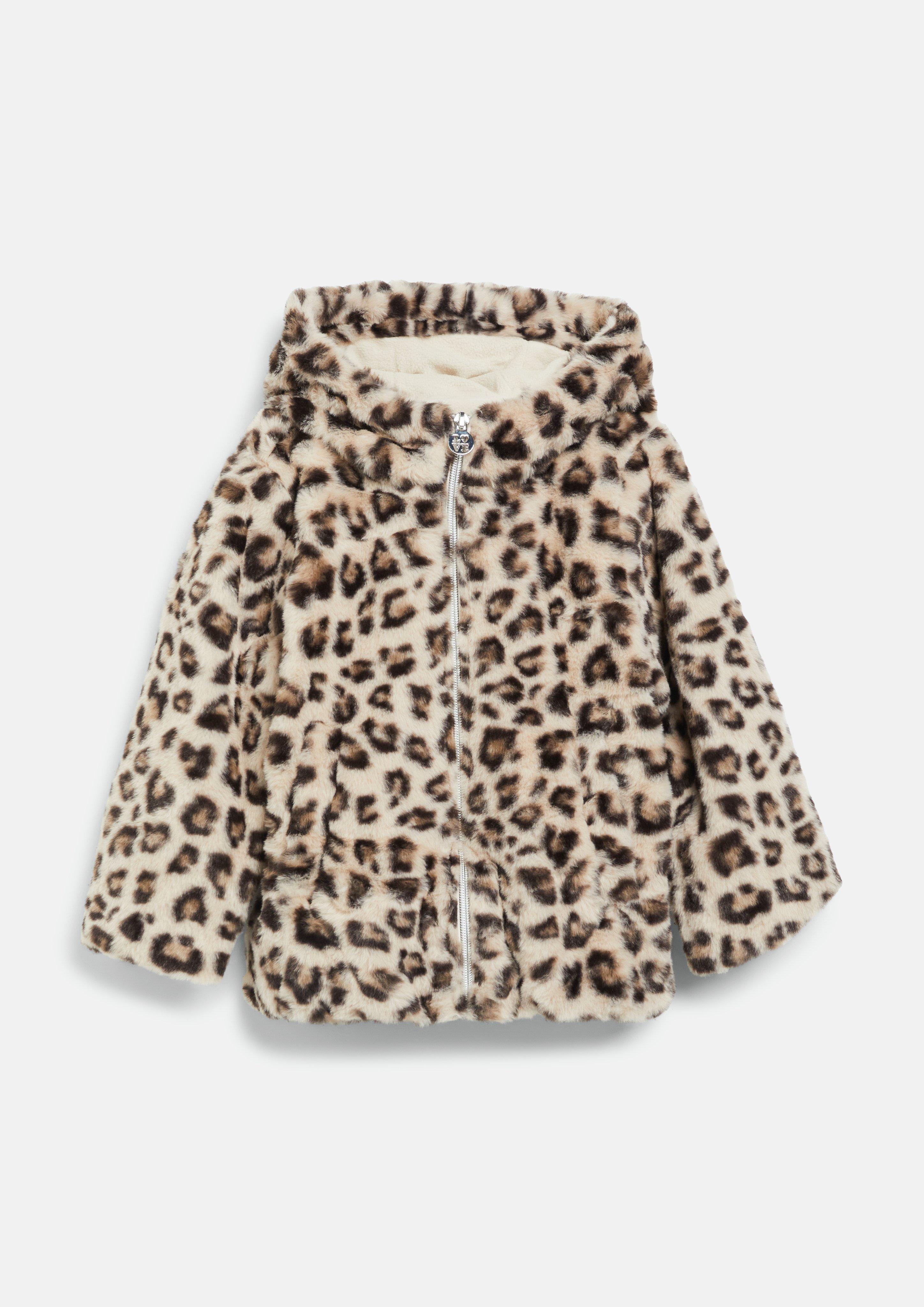 Teddy-plush jacket with leopard print and fleece lining in beige by s.Oliver