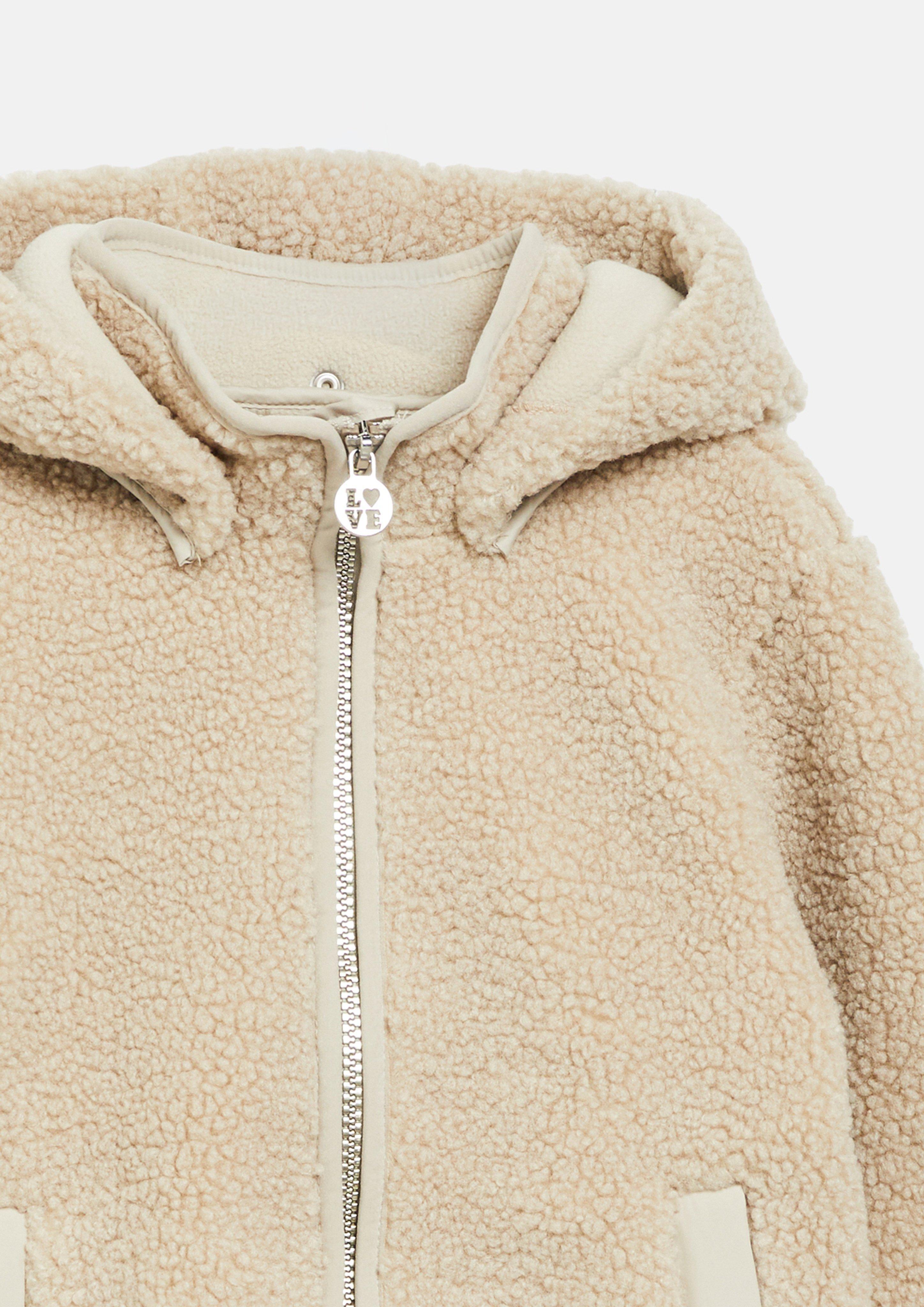 Junior Manteau en peluche avec doublure en polaire et capuche amovible en beige de s.Oliver