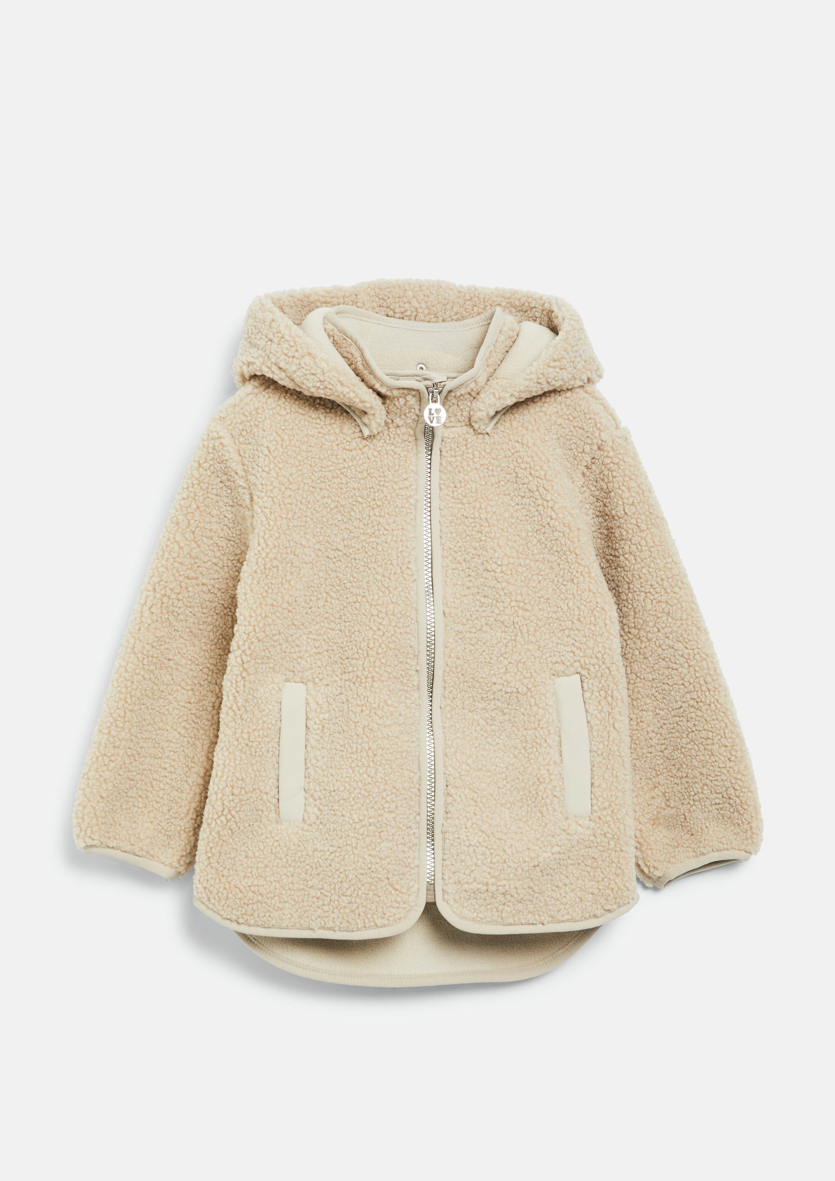 Manteau en peluche avec doublure en polaire et capuche amovible en beige de s.Oliver