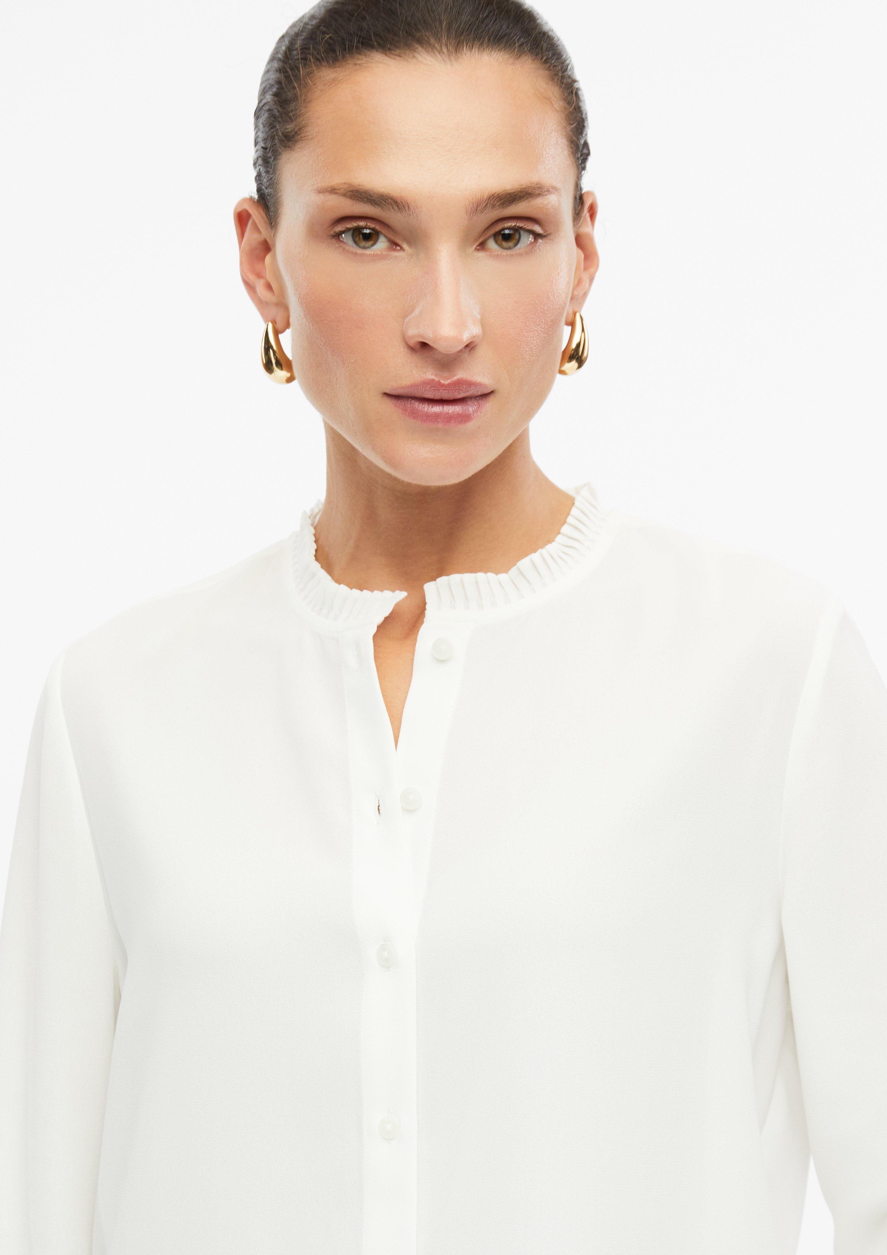 Femmes Chemisier en mousseline légèrement transparent avec des détails plissés en crème de s.Oliver BLACK LABEL