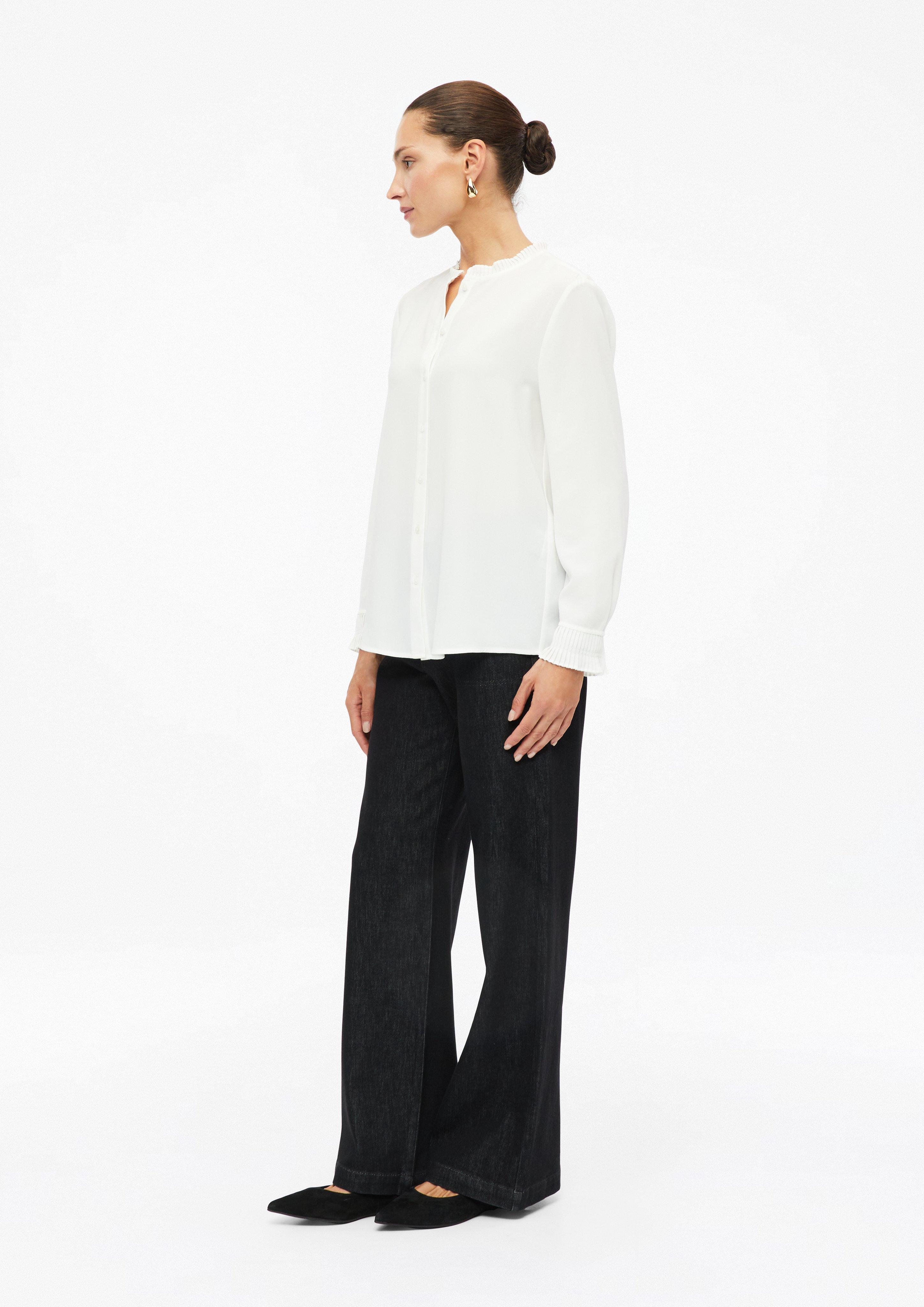 Femmes Chemisier en mousseline légèrement transparent avec des détails plissés en crème de s.Oliver BLACK LABEL