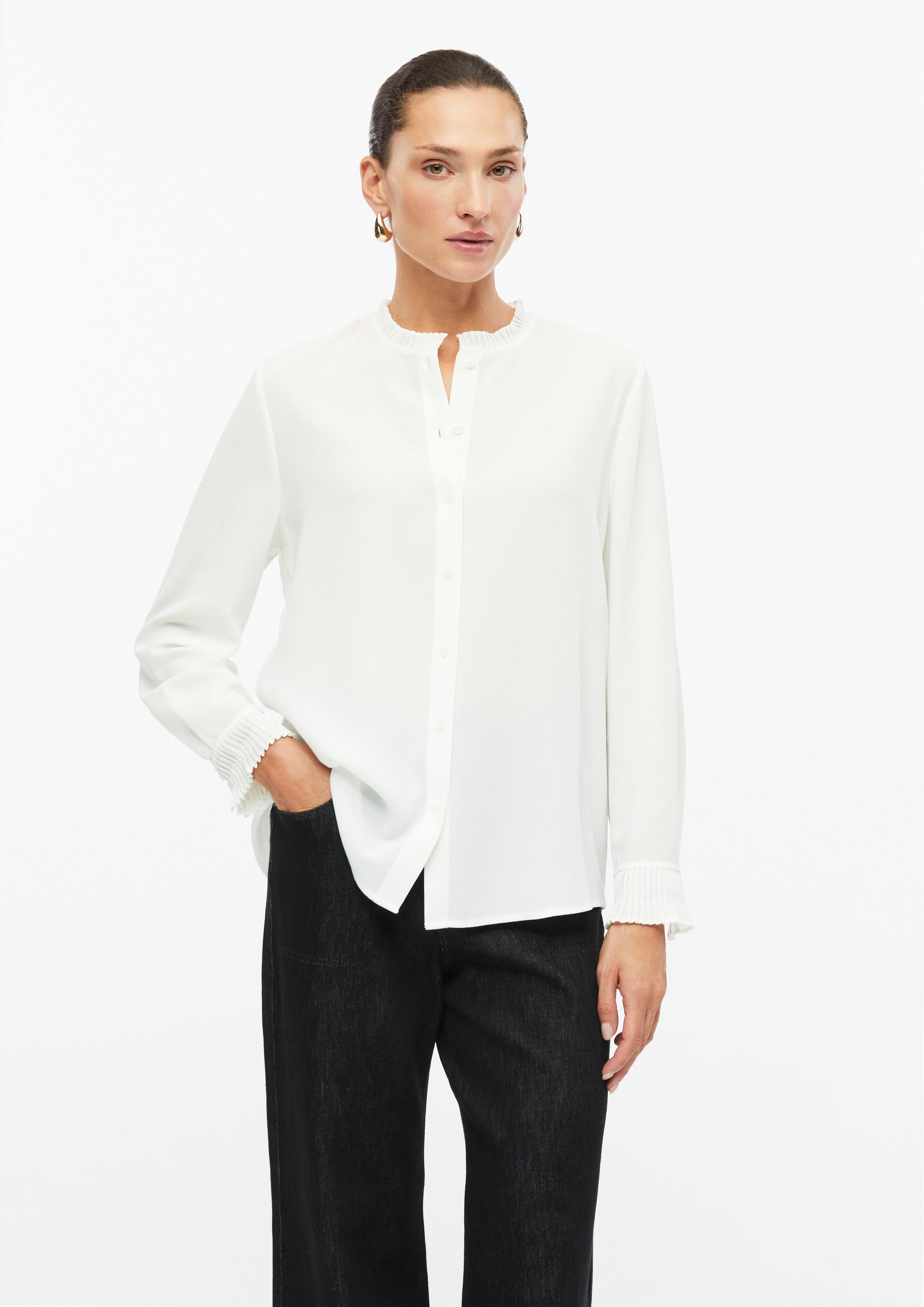 Women Lightweight, sheer chiffon blouse with pleated details in cream by s.Oliver BLACK LABEL