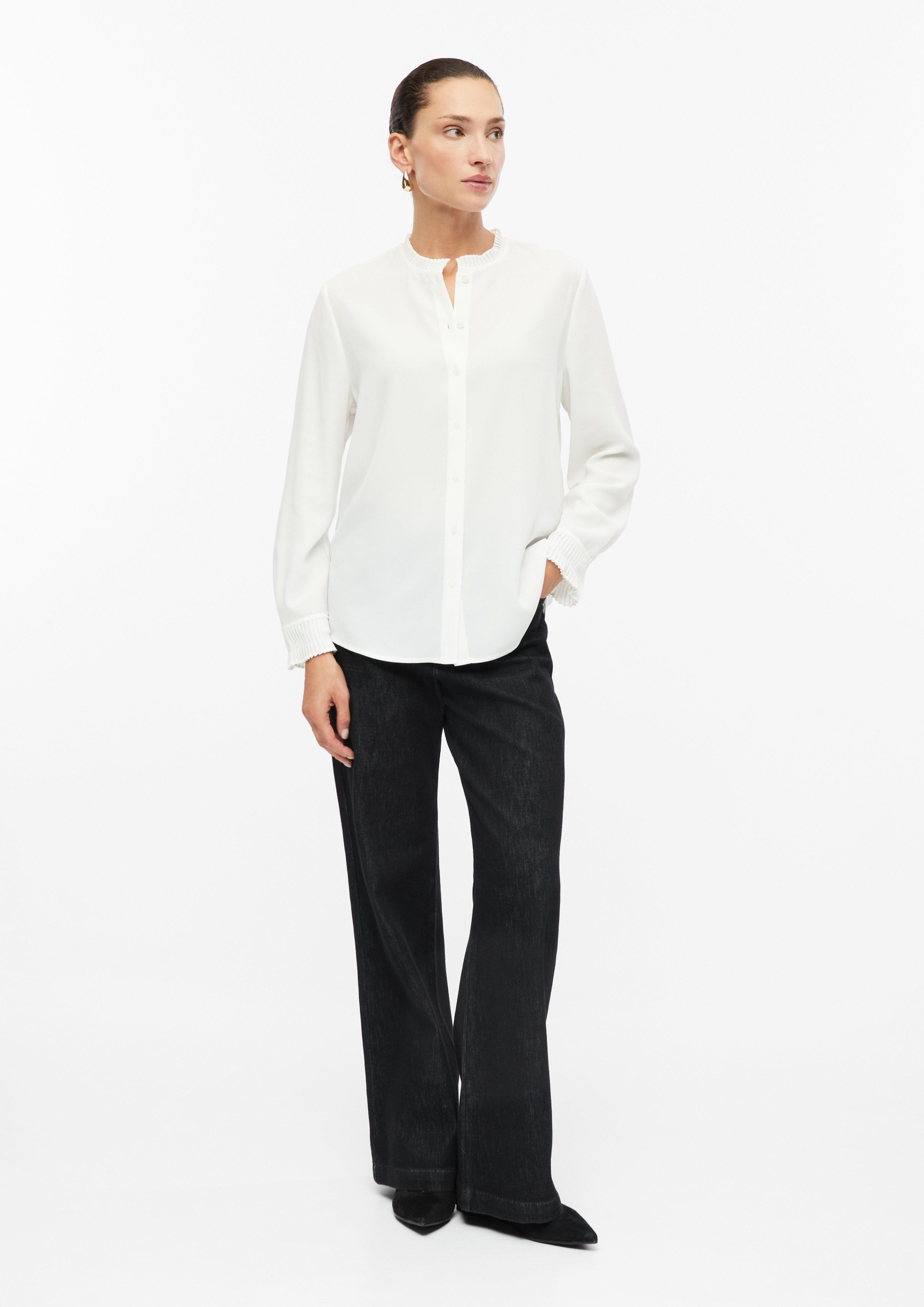 Femmes Chemisier en mousseline légèrement transparent avec des détails plissés en crème de s.Oliver BLACK LABEL
