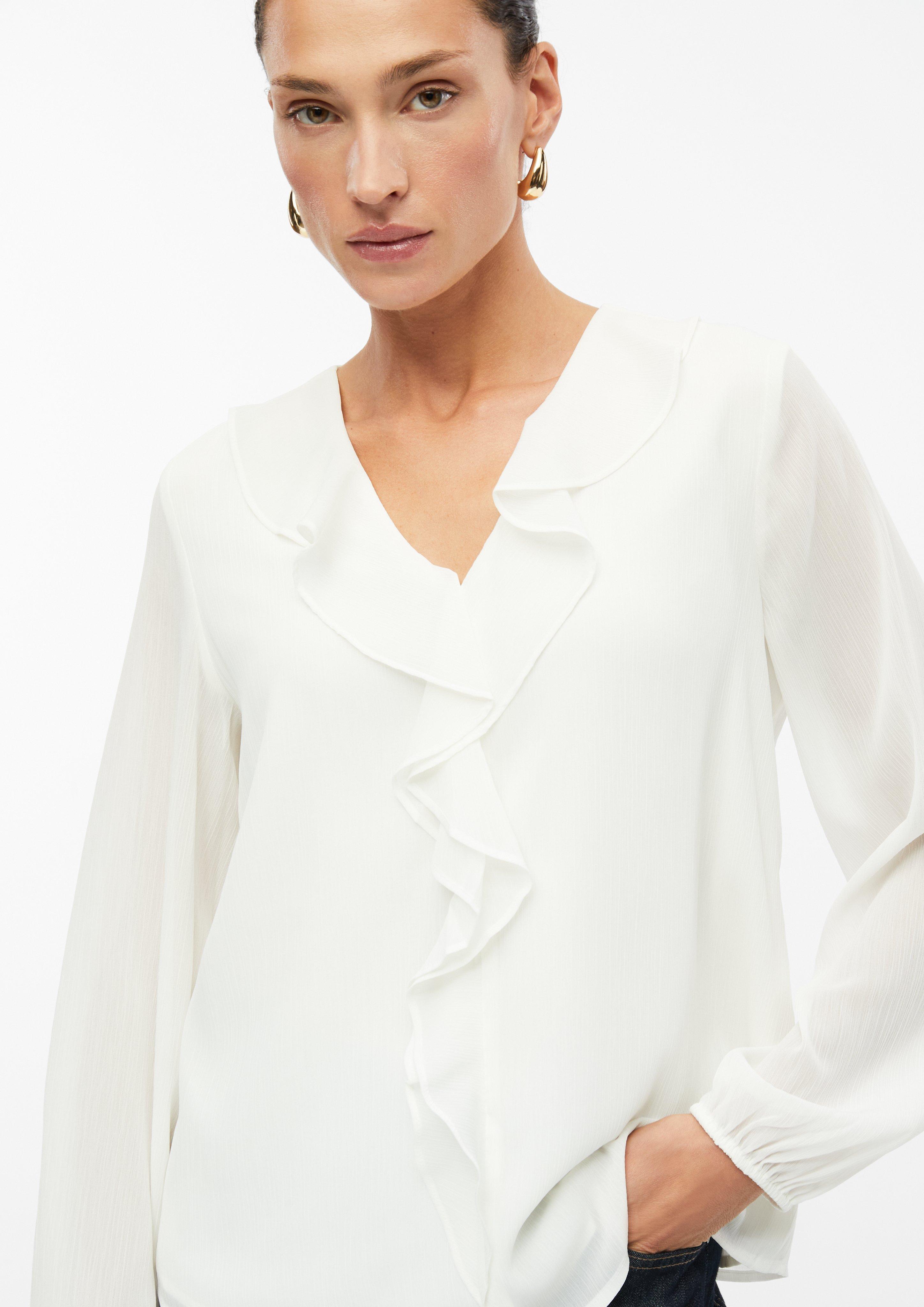 Femmes Chemisier en crêpe à volants en crème de s.Oliver BLACK LABEL