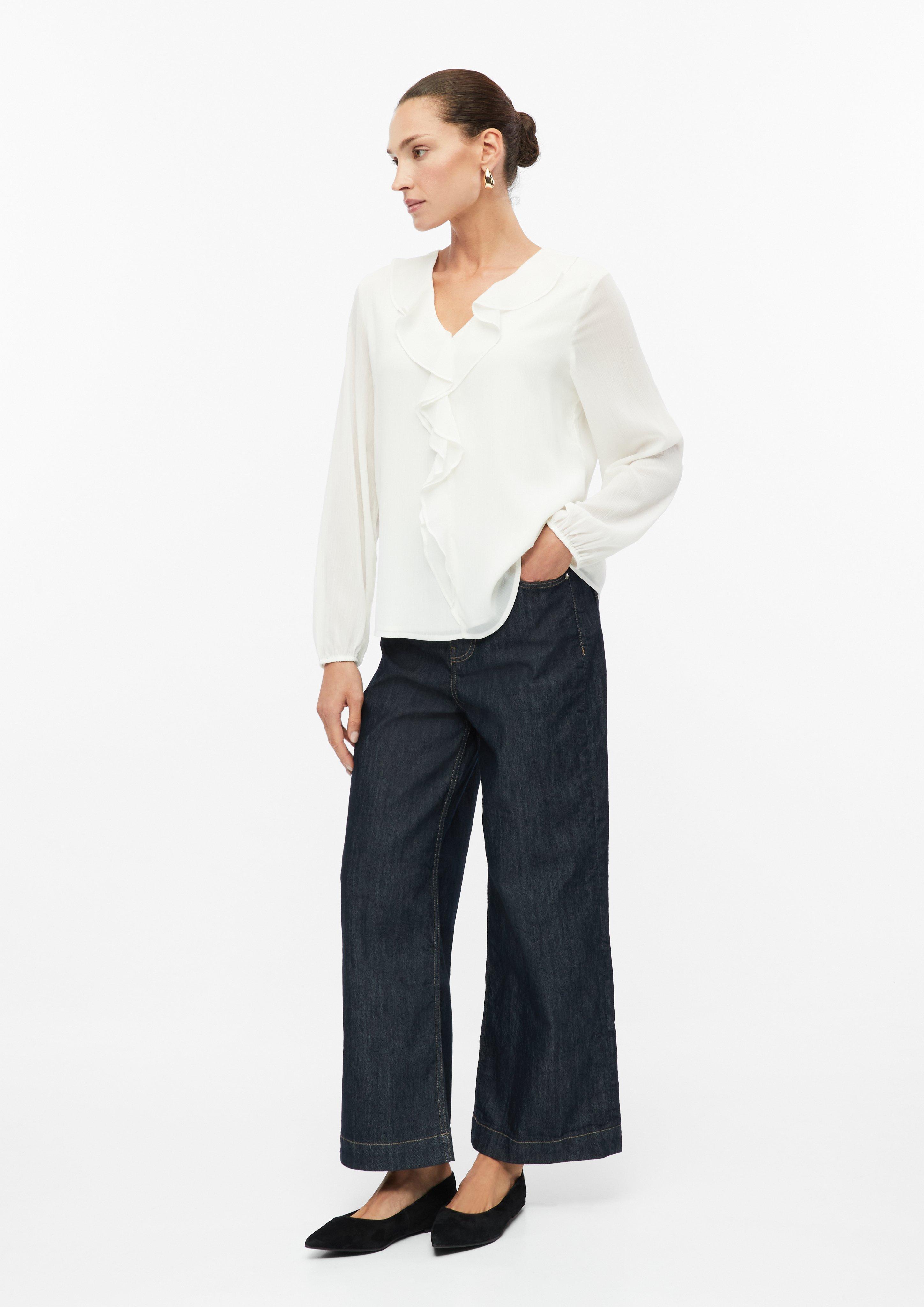 Femmes Chemisier en crêpe à volants en crème de s.Oliver BLACK LABEL