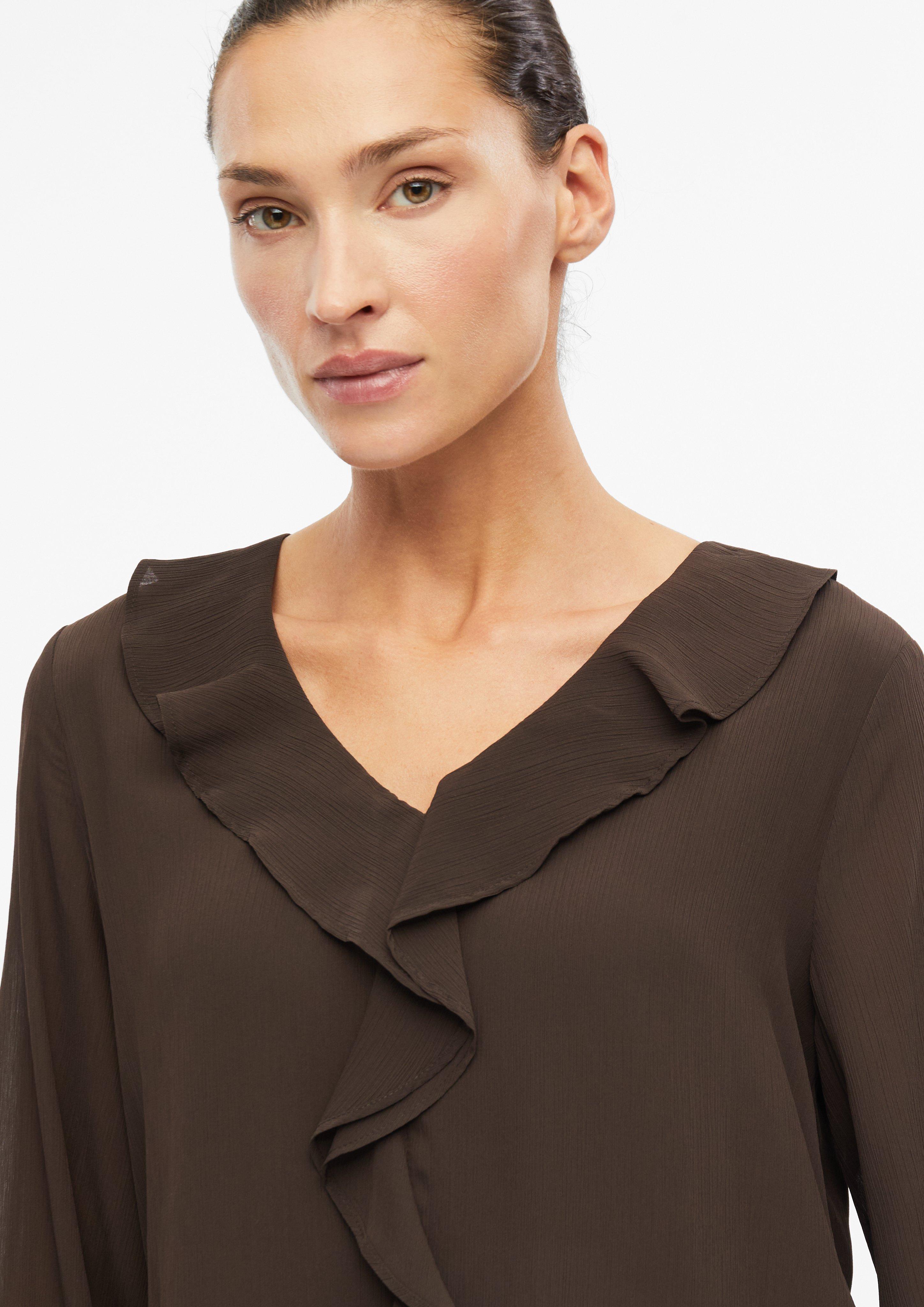 Dames Crêpe-blouse met volants in bruin van s.Oliver BLACK LABEL