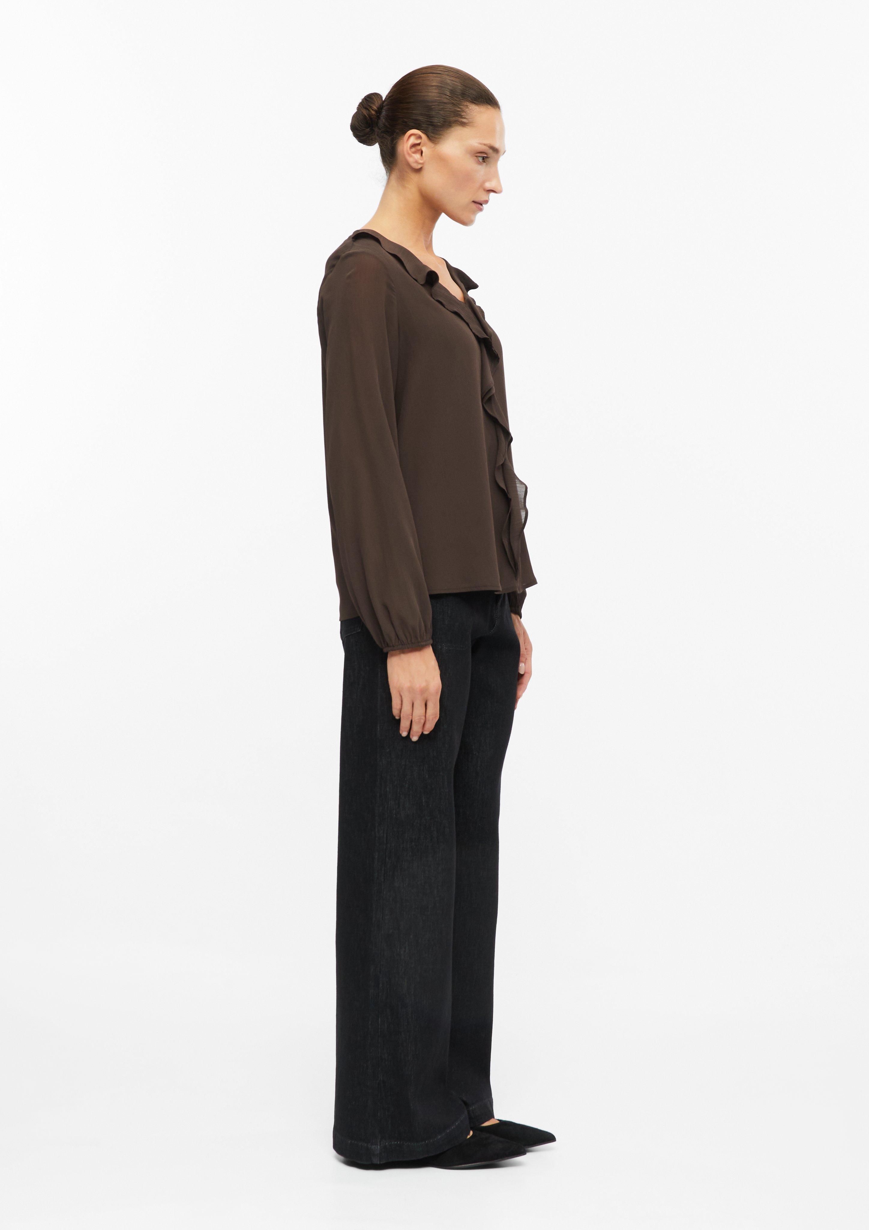 Dames Crêpe-blouse met volants in bruin van s.Oliver BLACK LABEL