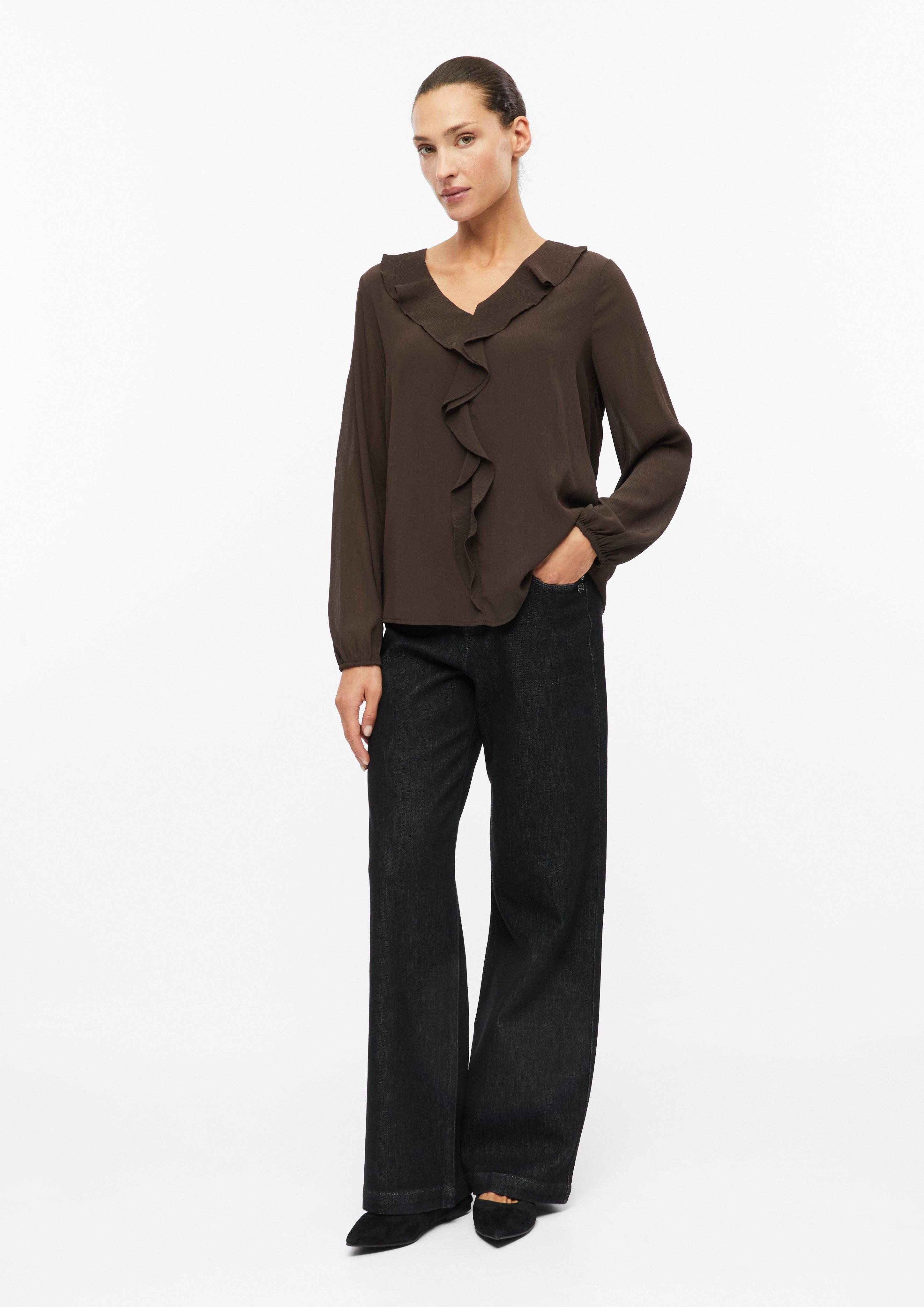 Dames Crêpe-blouse met volants in bruin van s.Oliver BLACK LABEL