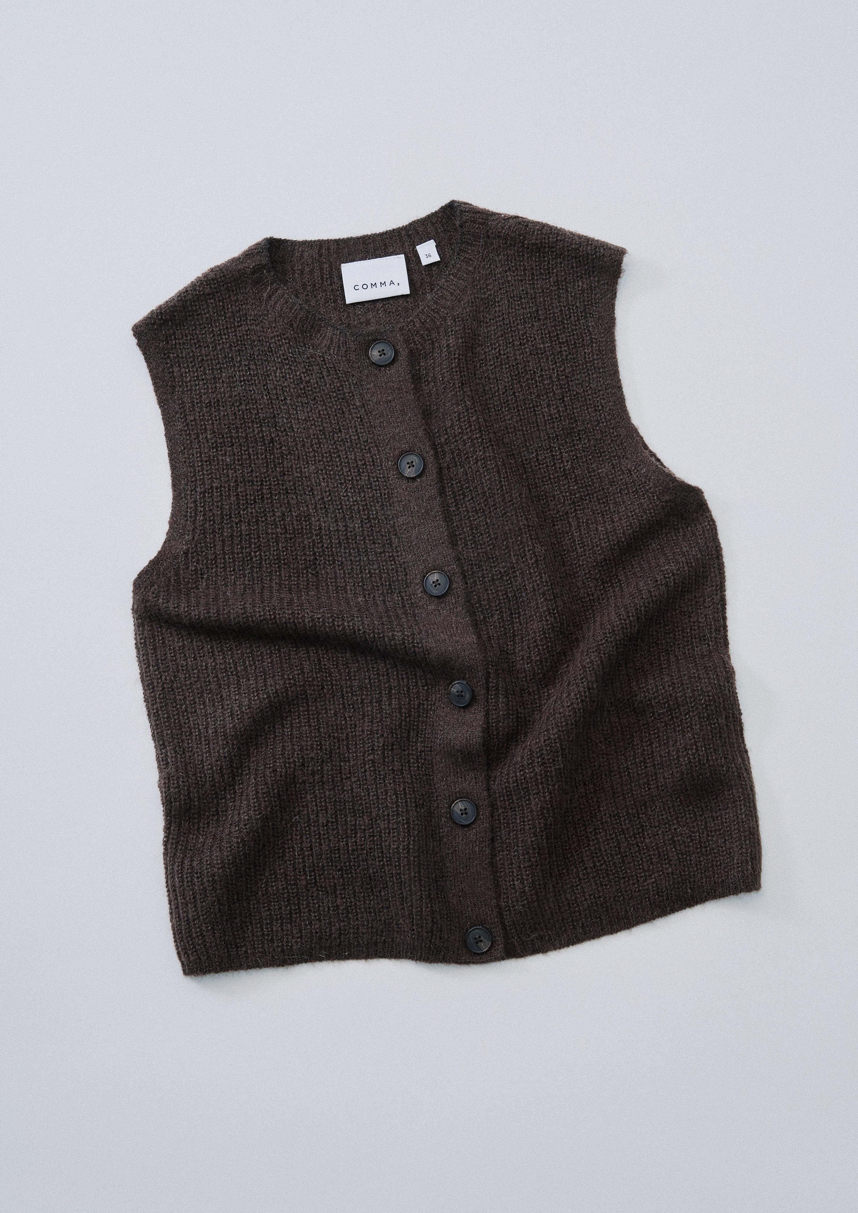 Gilet léger en maille d'alpaga mélangé en marron foncé de COMMA