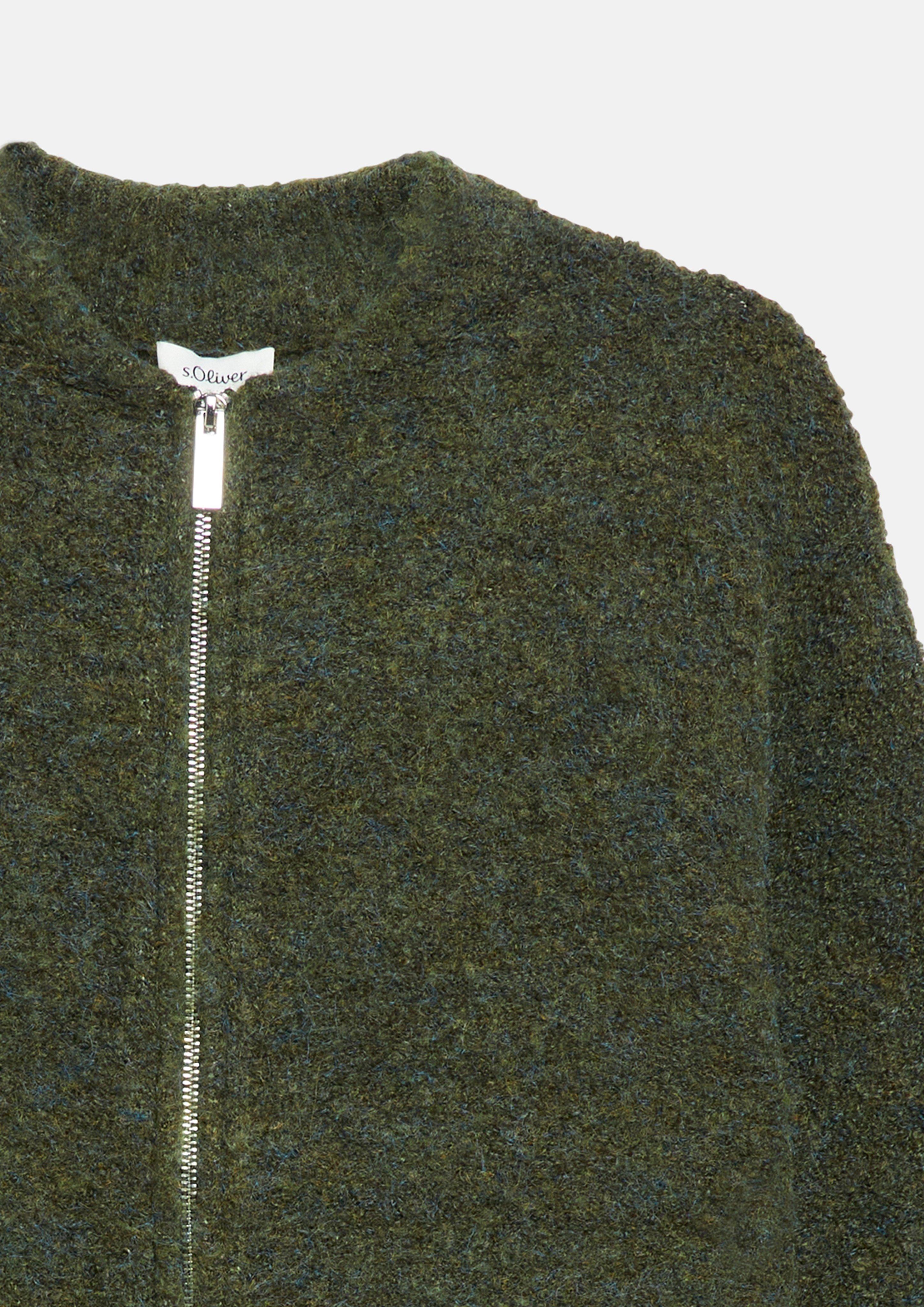 Dames Gemêleerd bouclé-vest in olijfgroen van s.Oliver