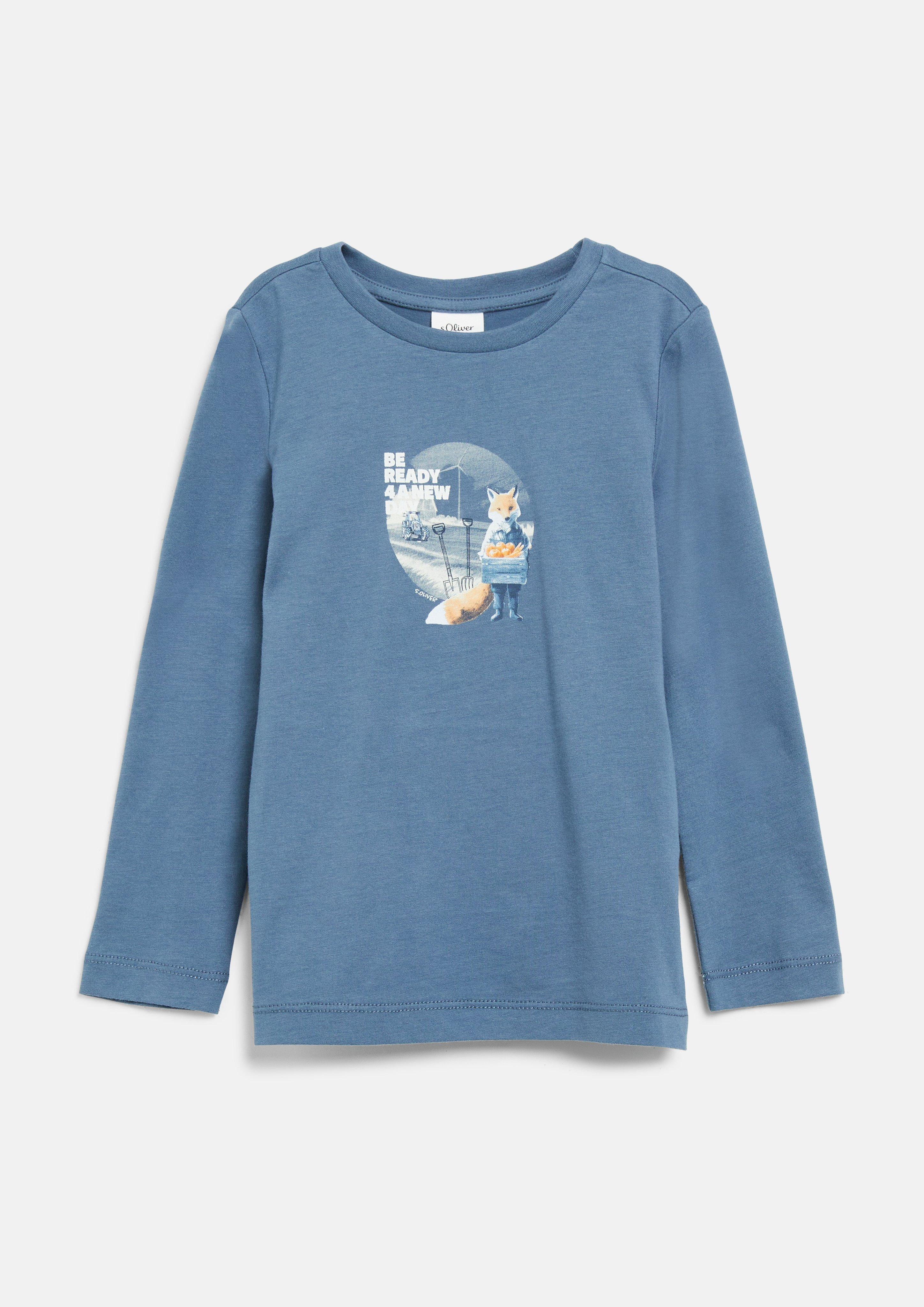 Junior T-shirt à manches longues avec imprimé sur le devant en bleu de s.Oliver