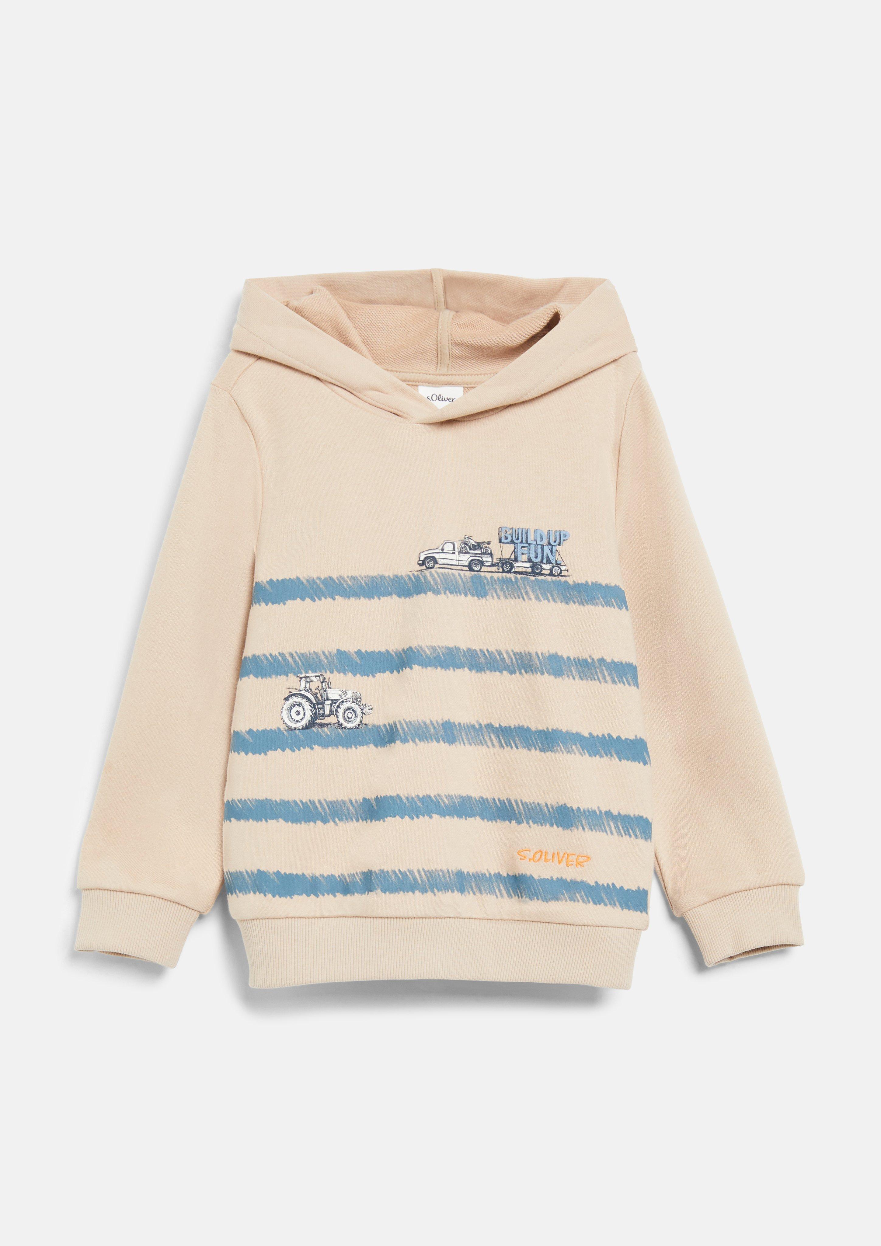 Hoodie met print en borduursel in beige van s.Oliver
