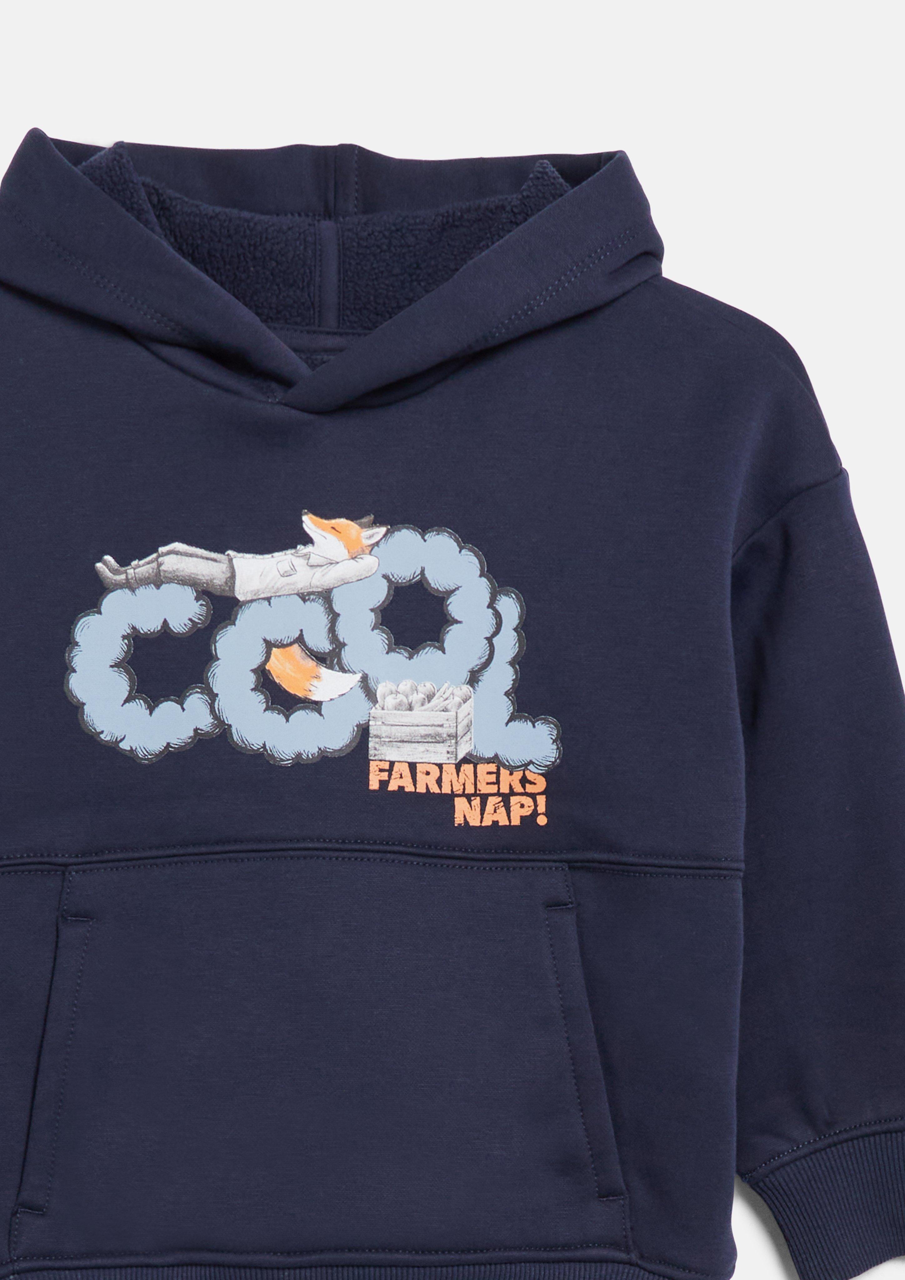 Kinder Oversize Hoodie mit Print und Fleece-Innenseite in blau von s.Oliver