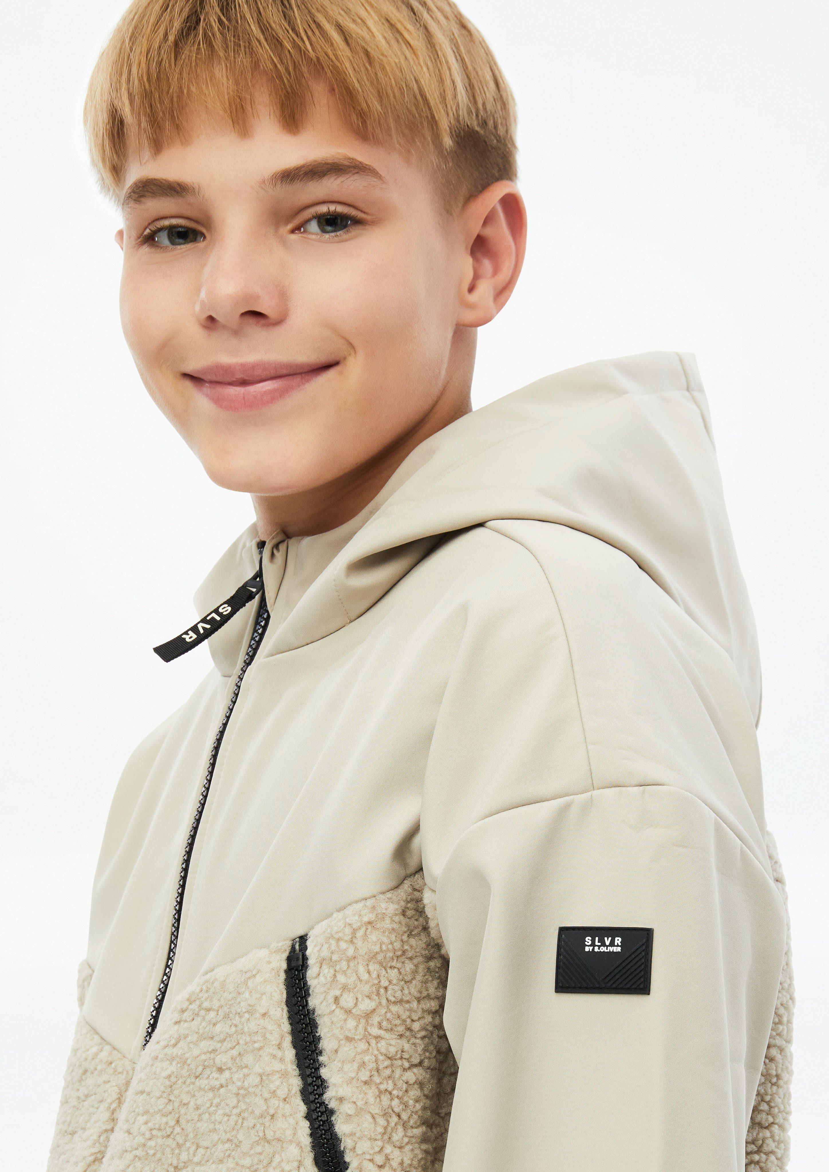 Kids Softshell and teddy plush jacket in beige by s.Oliver