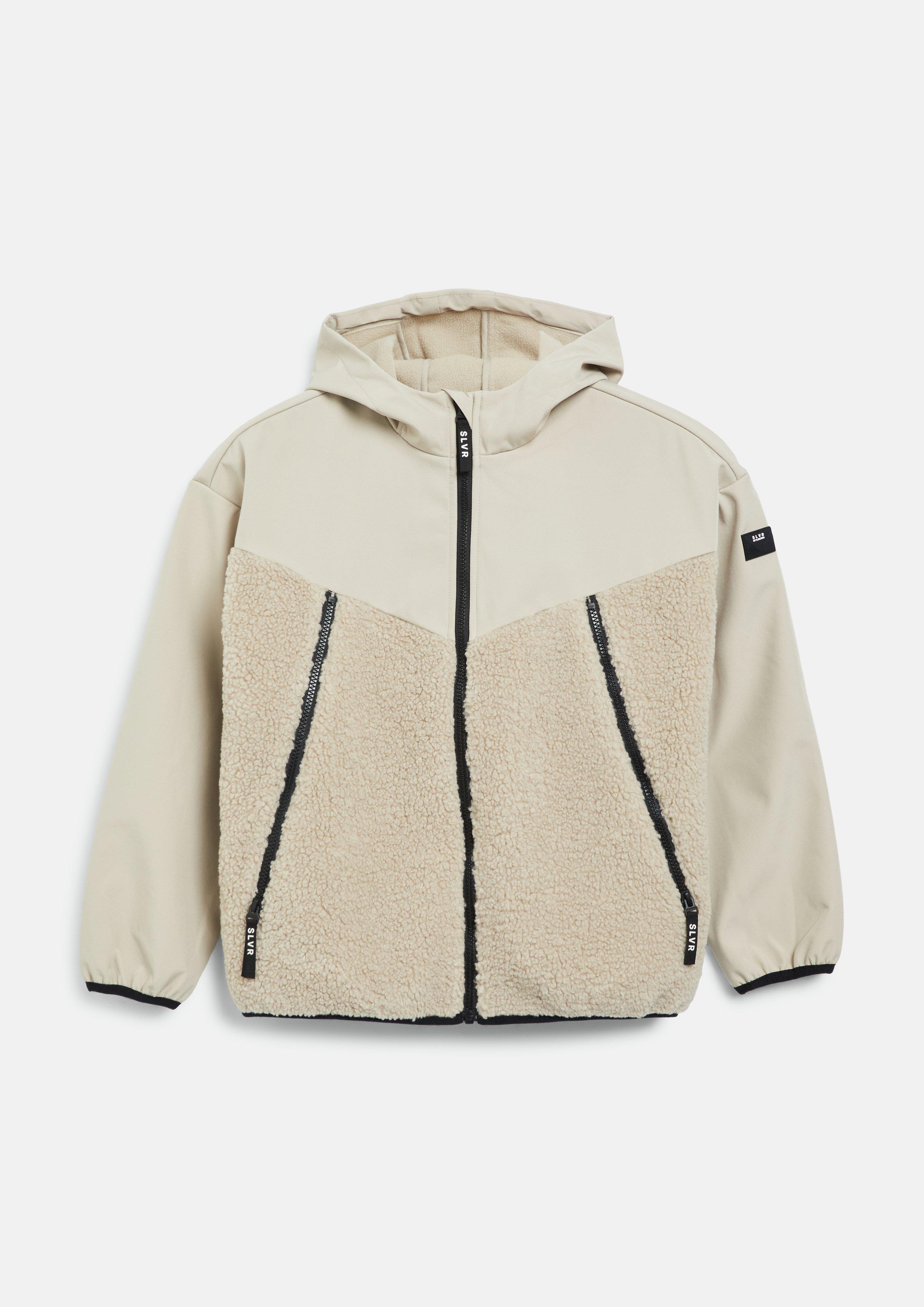 Kids Softshell and teddy plush jacket in beige by s.Oliver