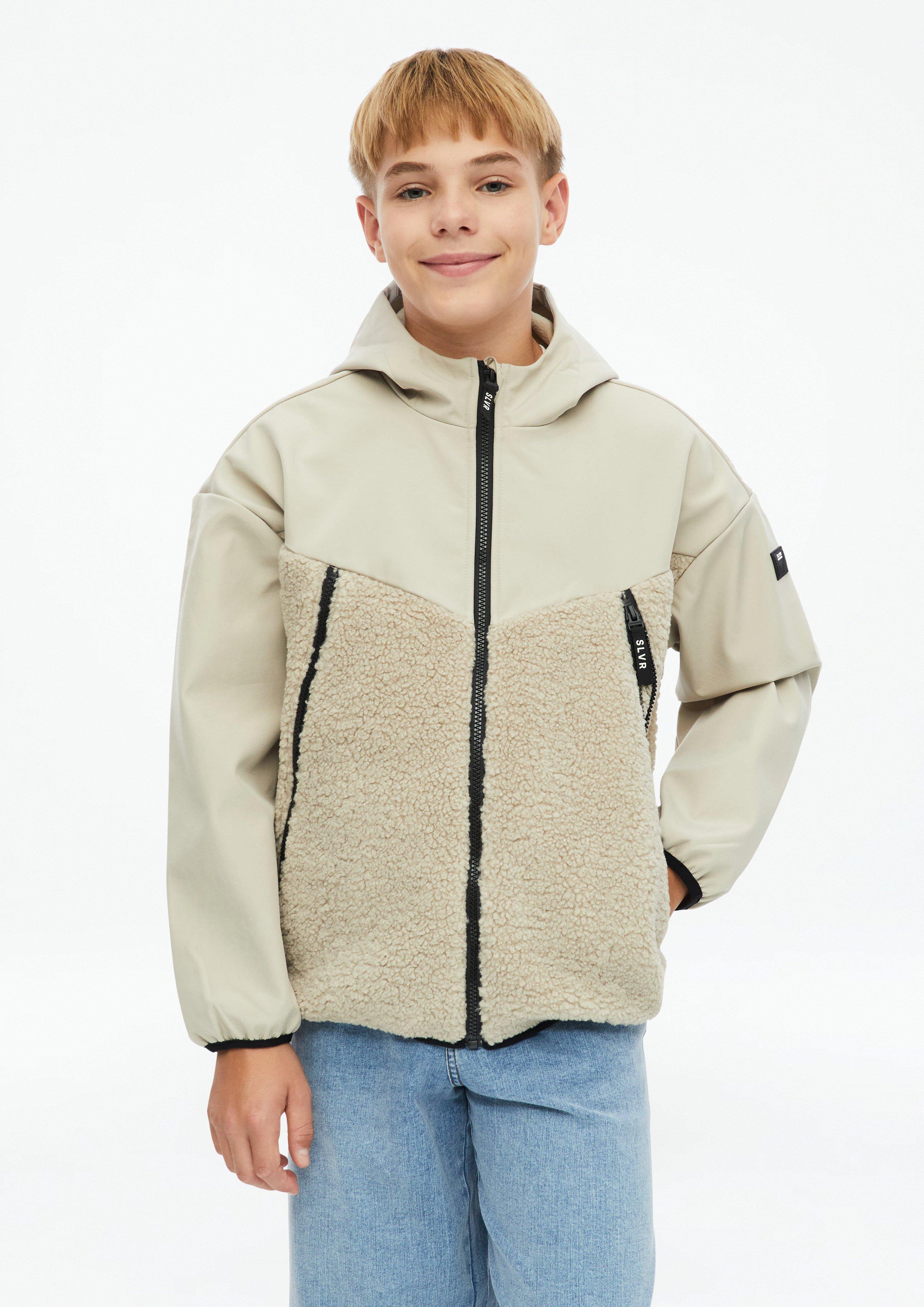 Softshell and teddy plush jacket in beige by s.Oliver