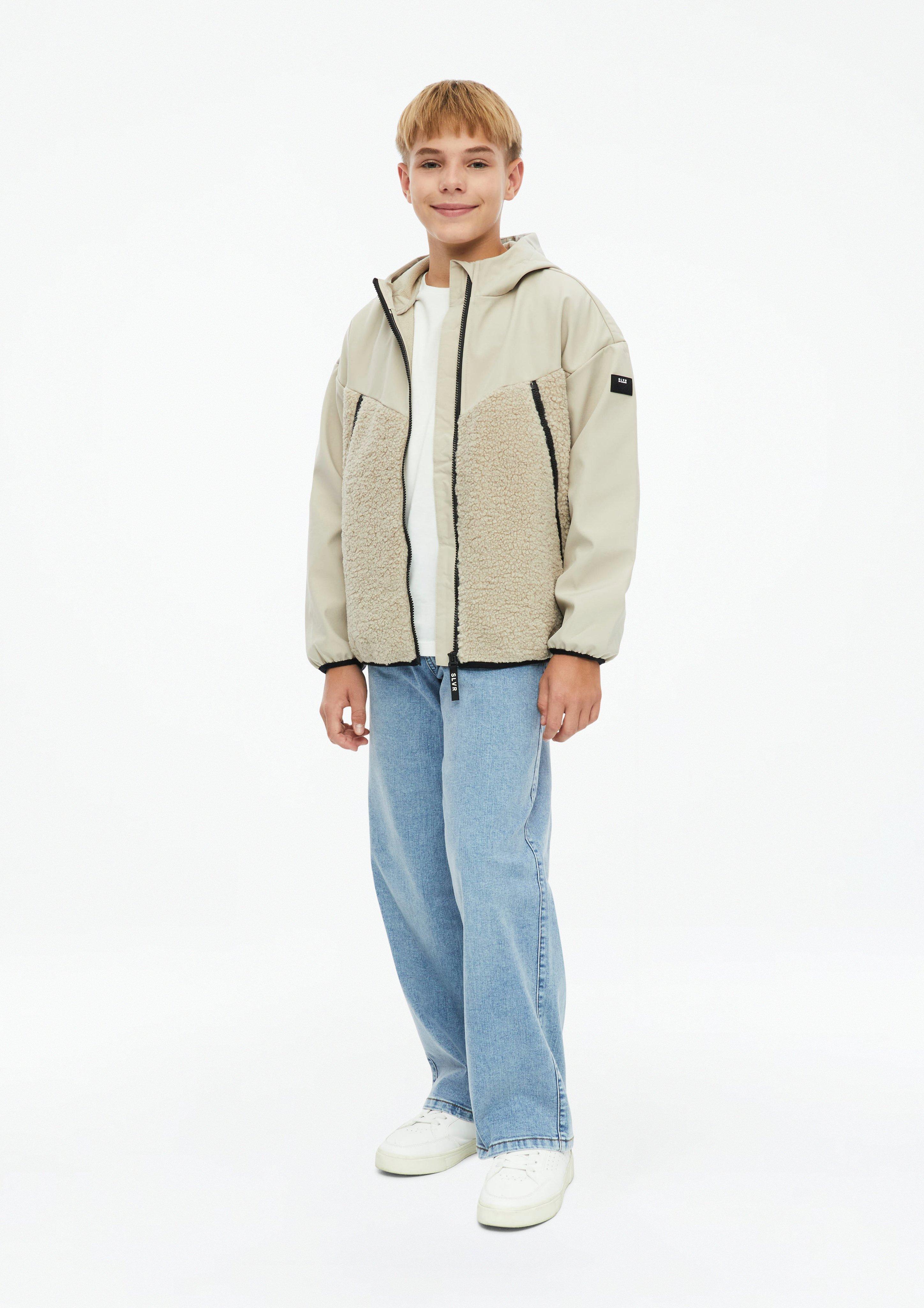 Kids Softshell and teddy plush jacket in beige by s.Oliver