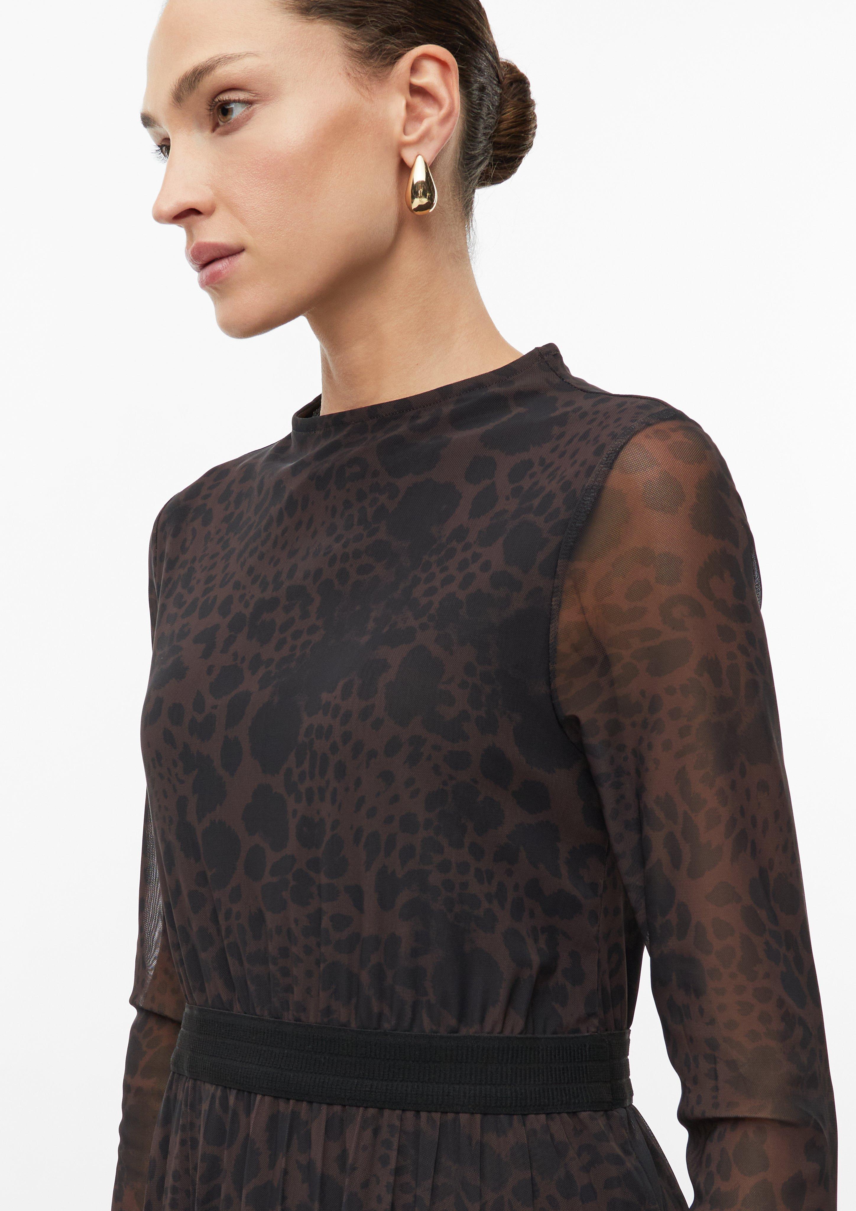 Damen Meshkleid mit Leo-Print und Plissee in braun von s.Oliver BLACK LABEL