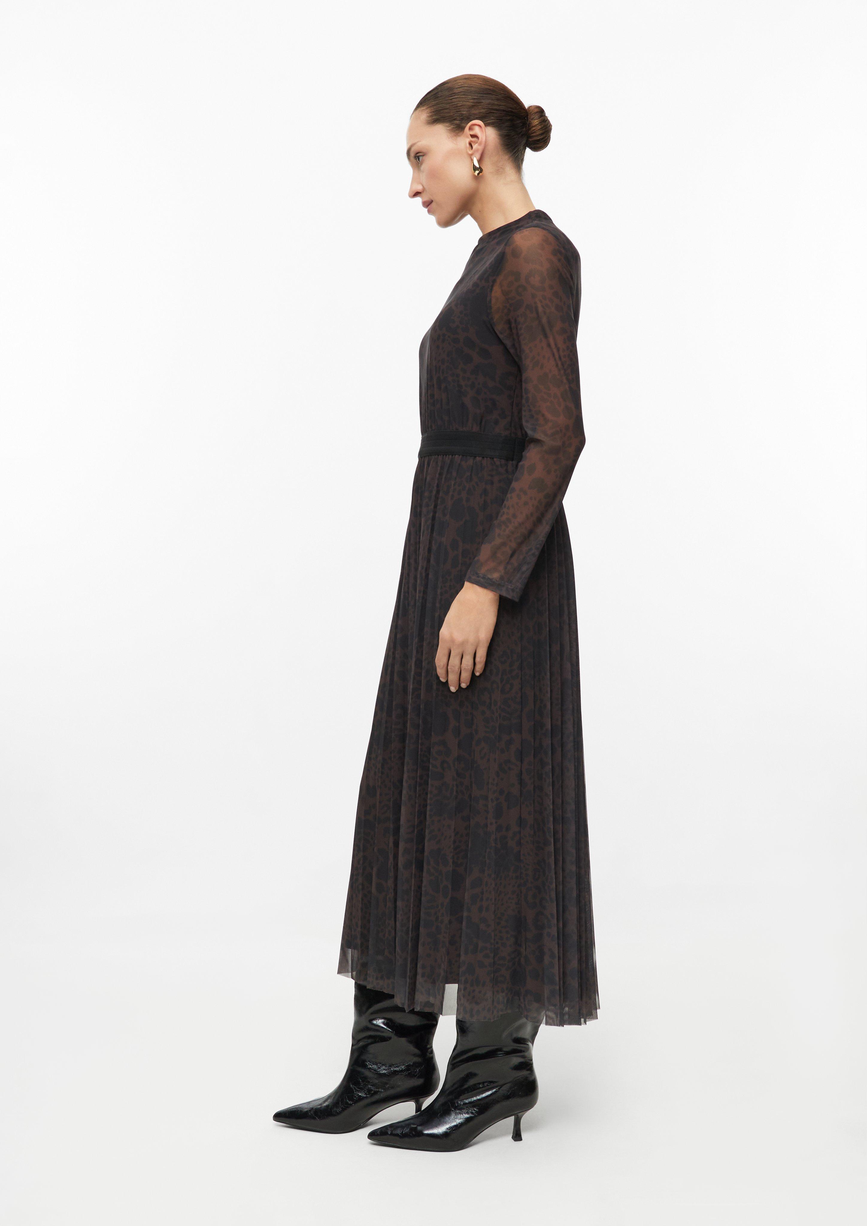 Damen Meshkleid mit Leo-Print und Plissee in braun von s.Oliver BLACK LABEL