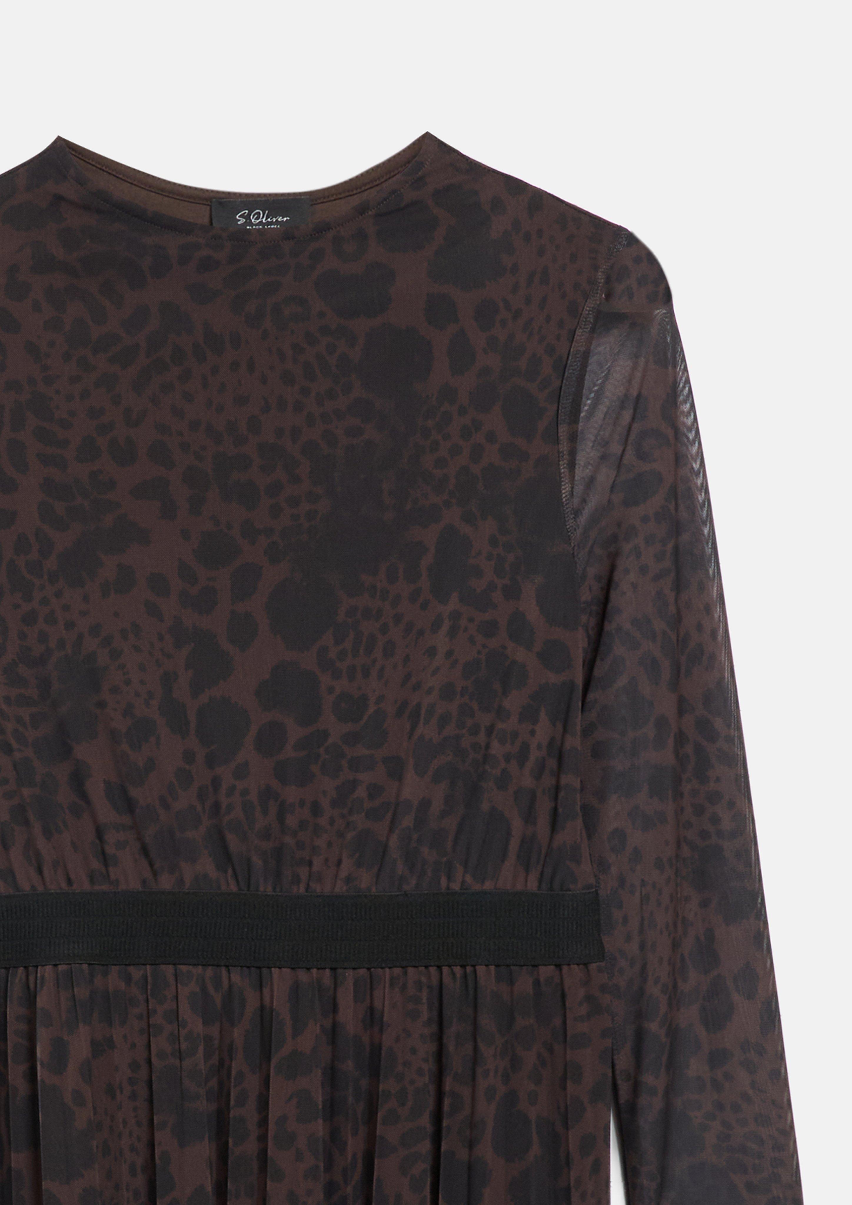 Dámy Šaty ze síťoviny s levhartím potiskem a plisováním v barvě hnědá od s.Oliver BLACK LABEL