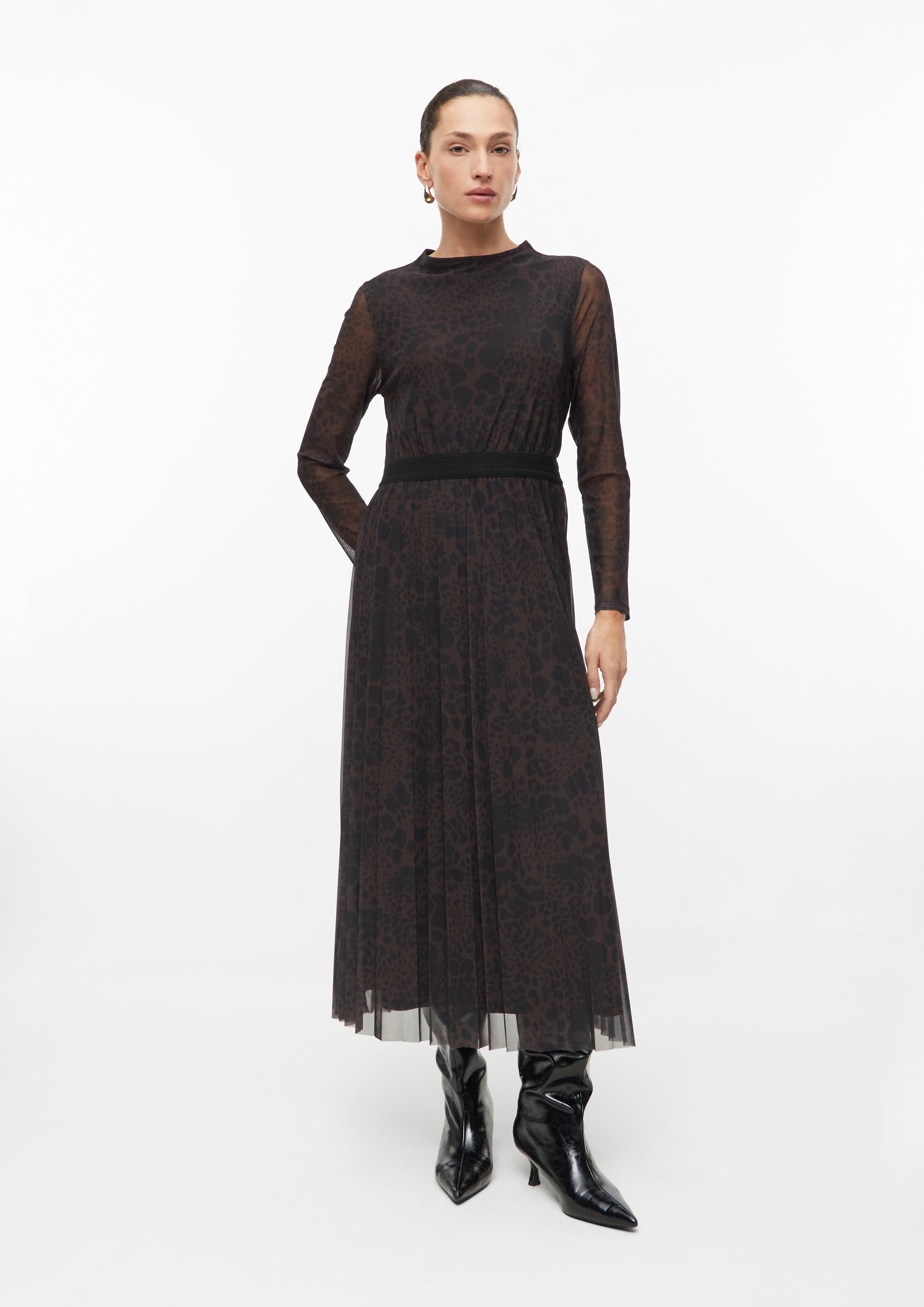 Damen Meshkleid mit Leo-Print und Plissee in braun von s.Oliver BLACK LABEL