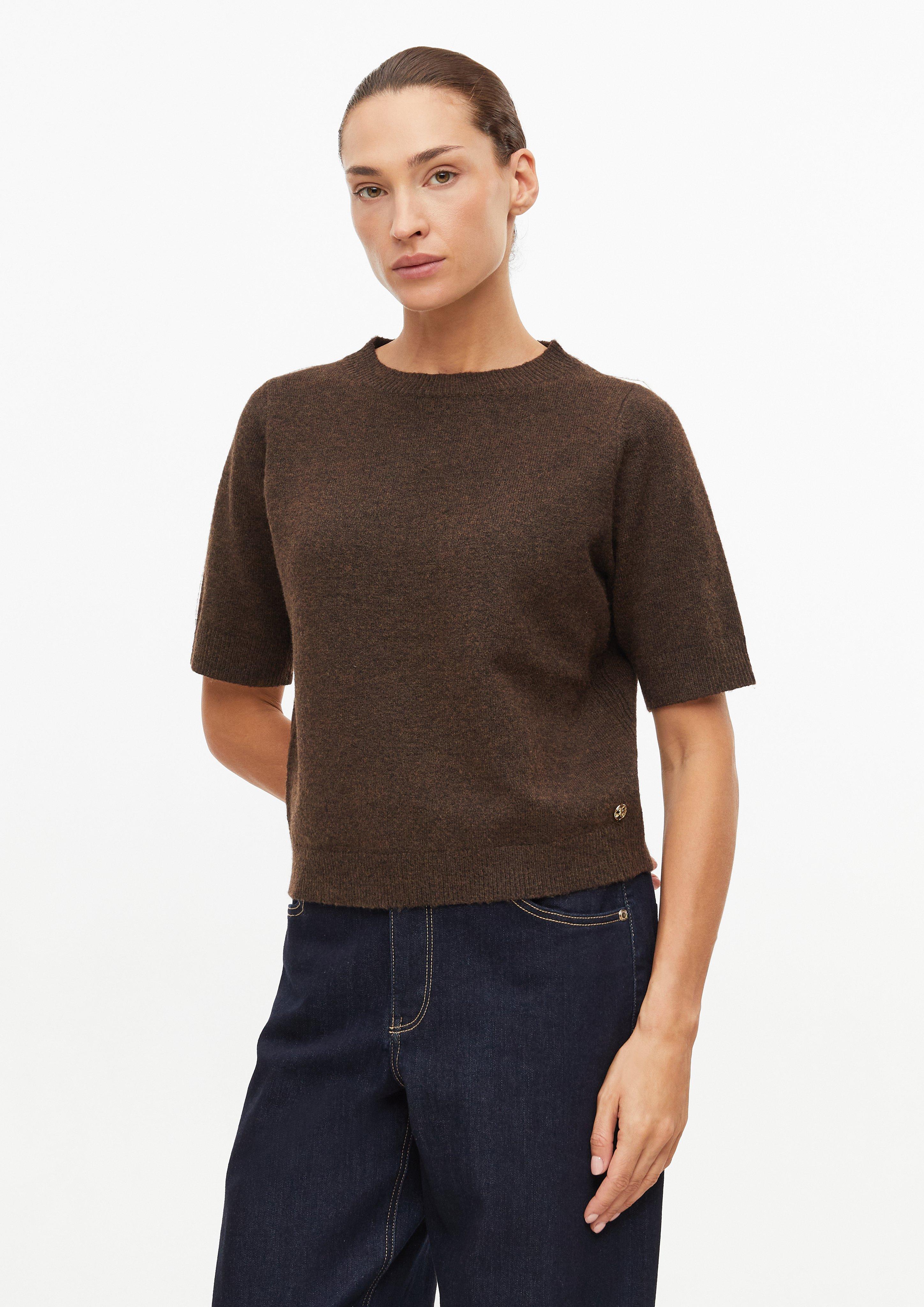 T-shirt met korte mouwen en geribde boorden in donkerbruin van s.Oliver BLACK LABEL