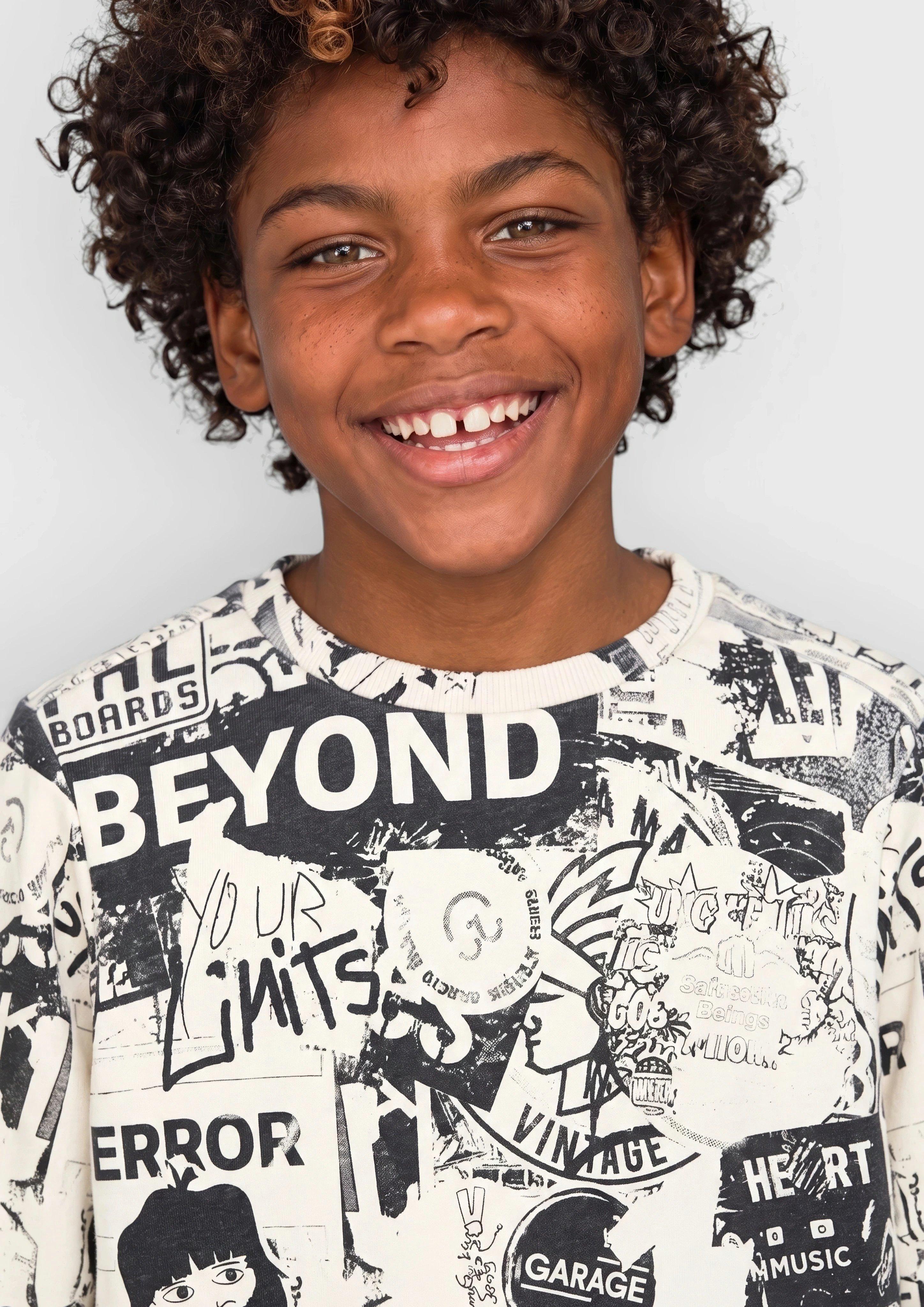 Kinder Sweatshirt mit All-over-Print in beige von s.Oliver
