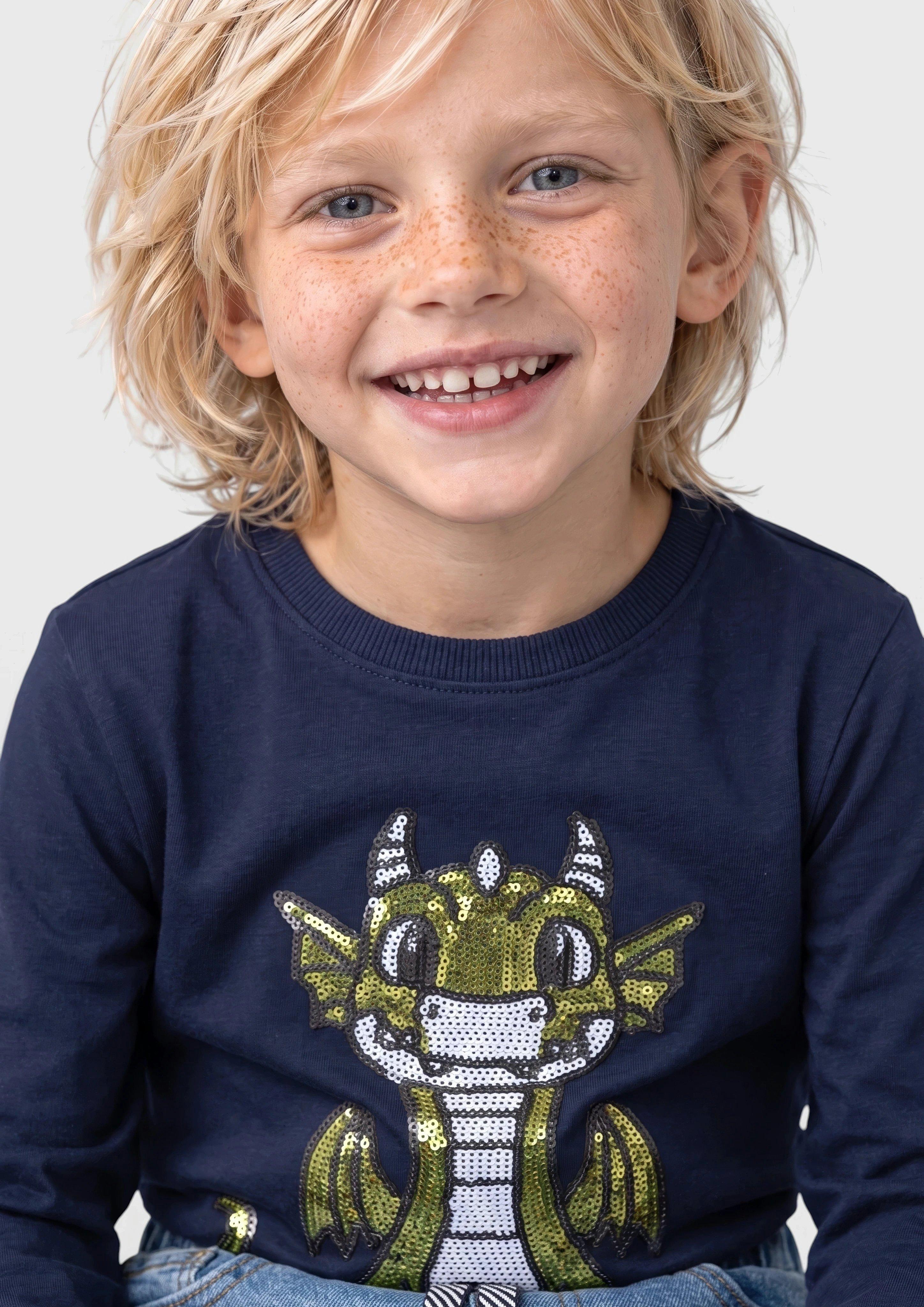 Kinder Langarmshirt mit Drachenmotiv aus Pailletten in blau von s.Oliver