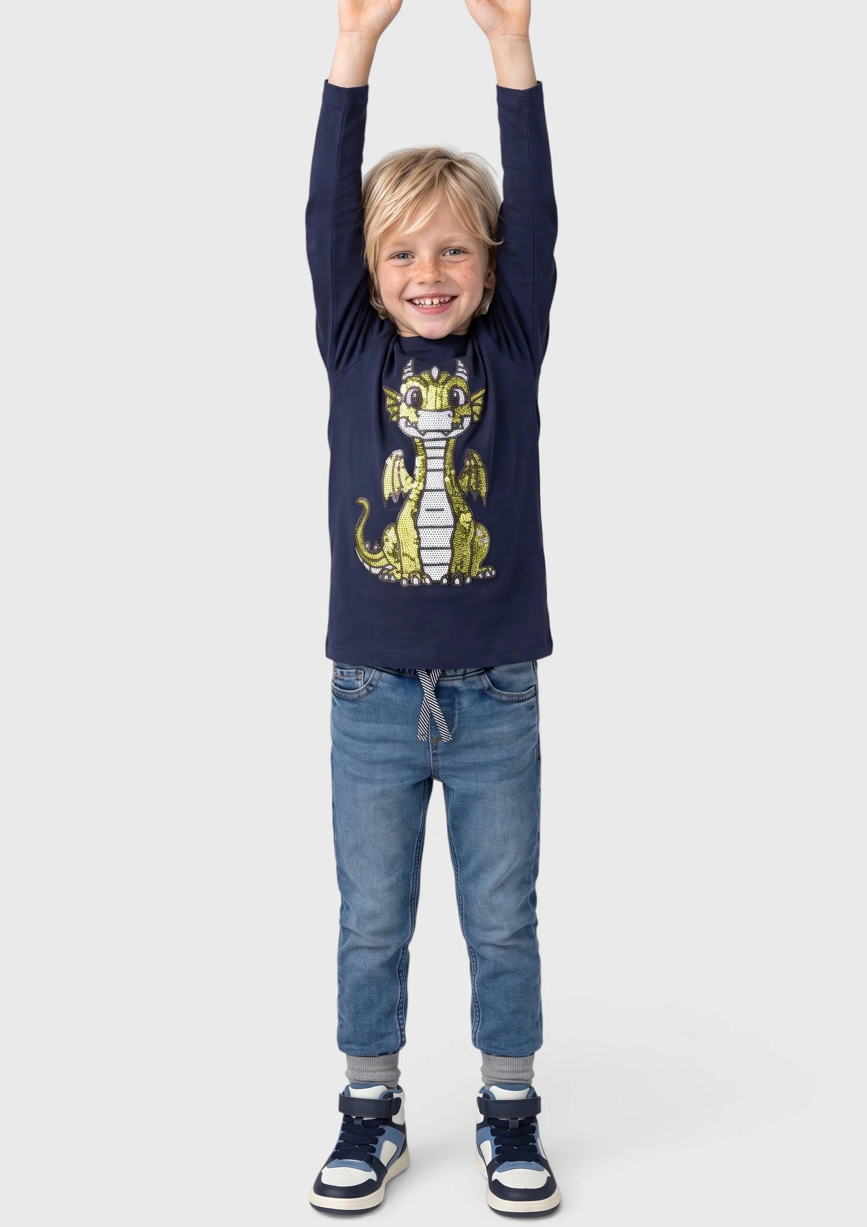 Kinder Langarmshirt mit Drachenmotiv aus Pailletten in blau von s.Oliver