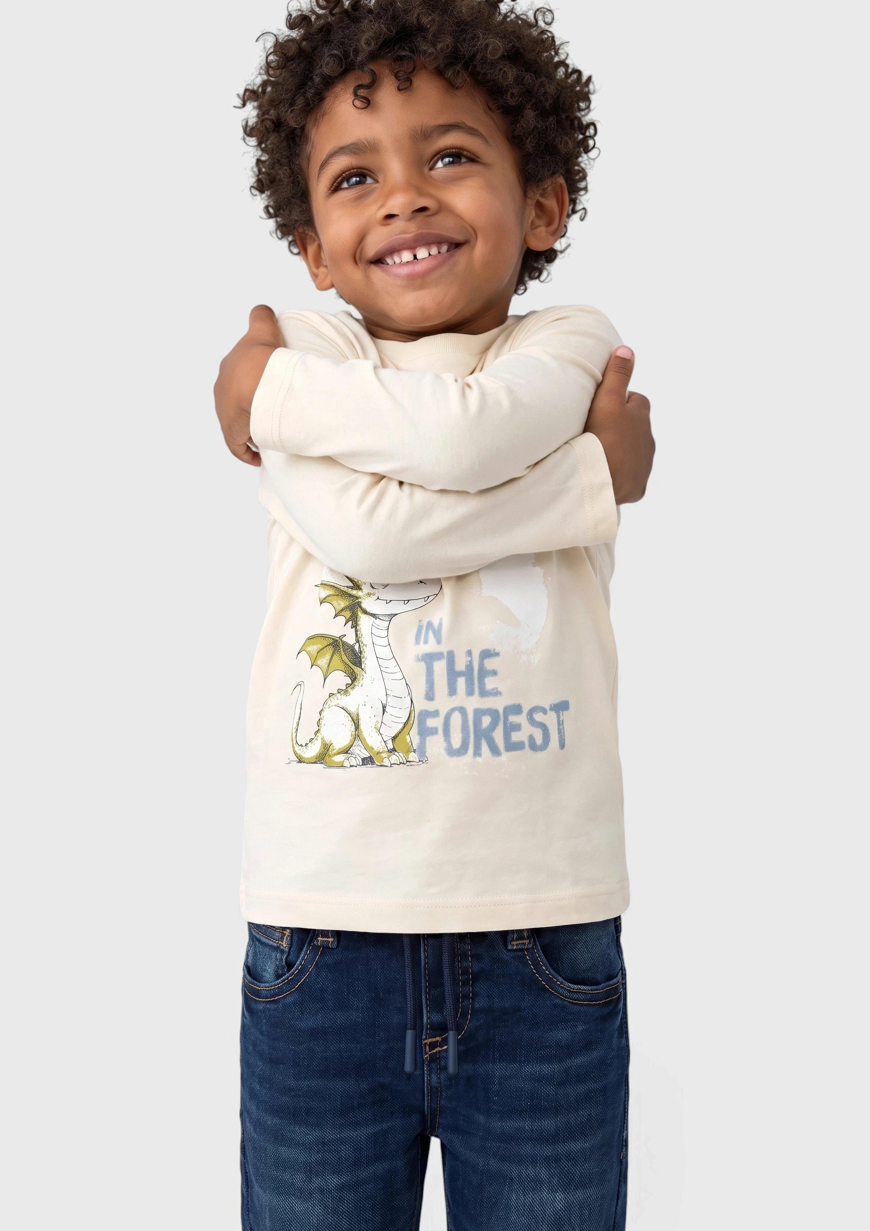 Long-sleeve shirt with front print in light beige by s.Oliver