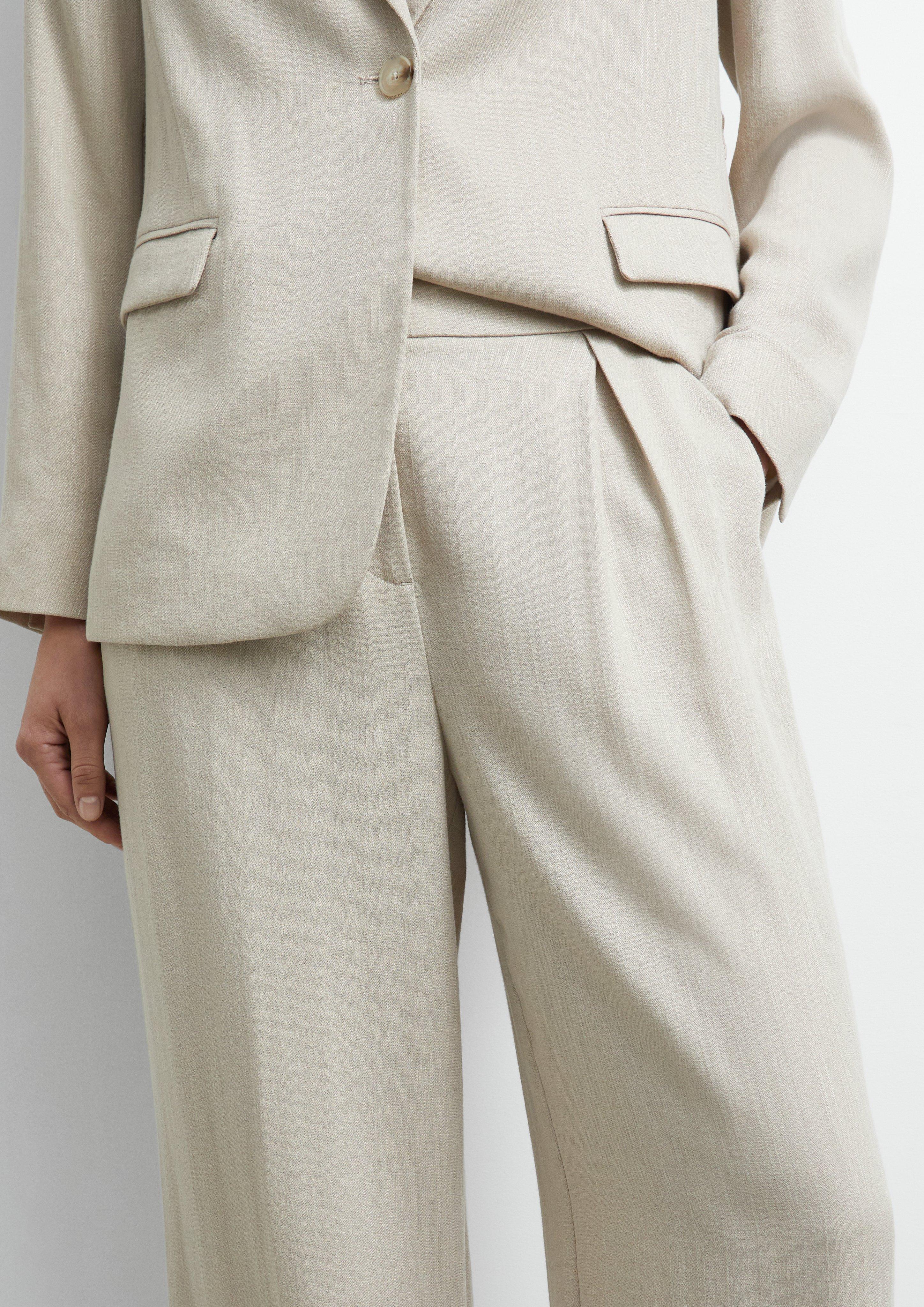 Damen Strukturierte Wide-Leg-Hose mit Faltendetail in beige von comma