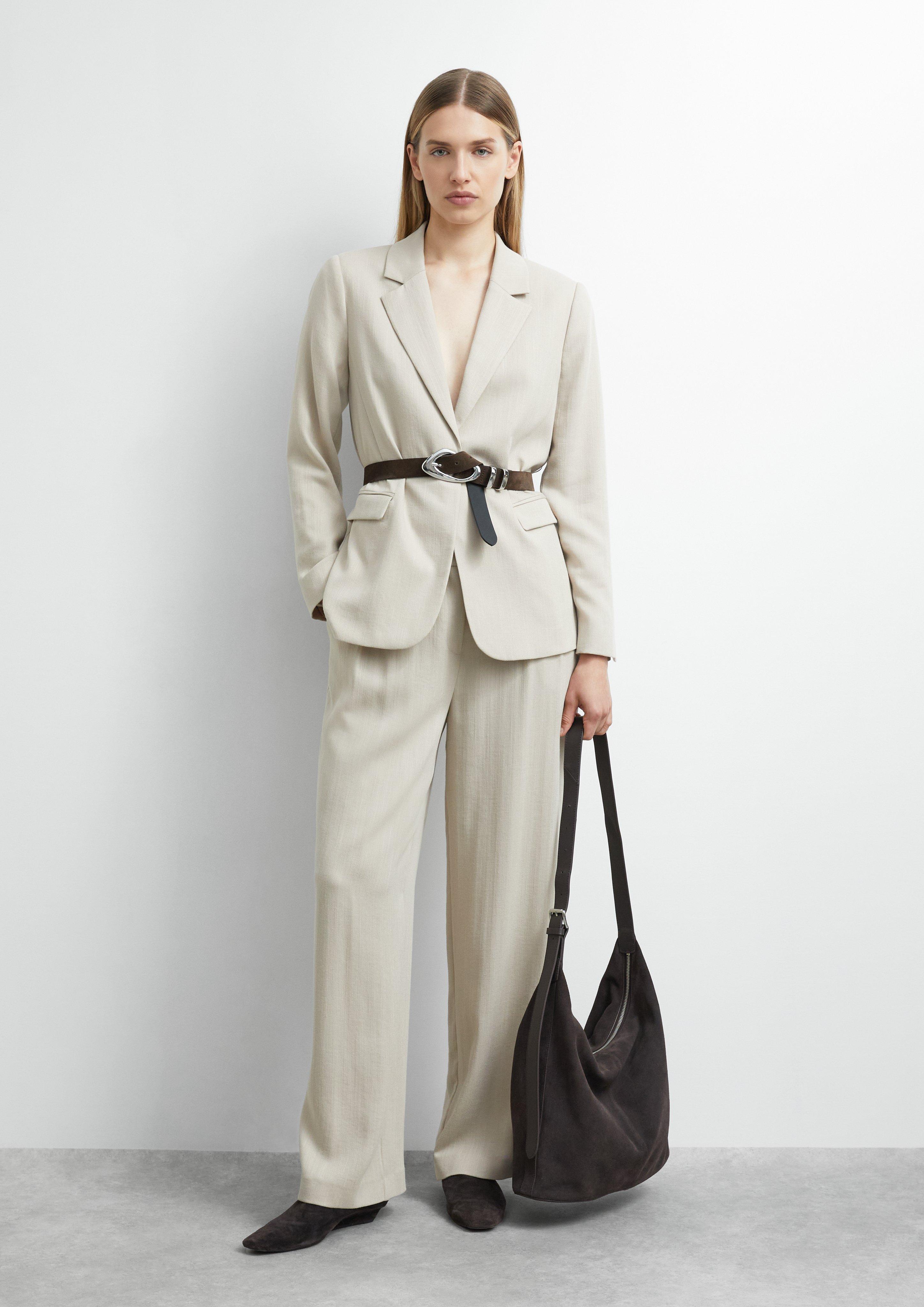 Damen Strukturierte Wide-Leg-Hose mit Faltendetail in beige von comma