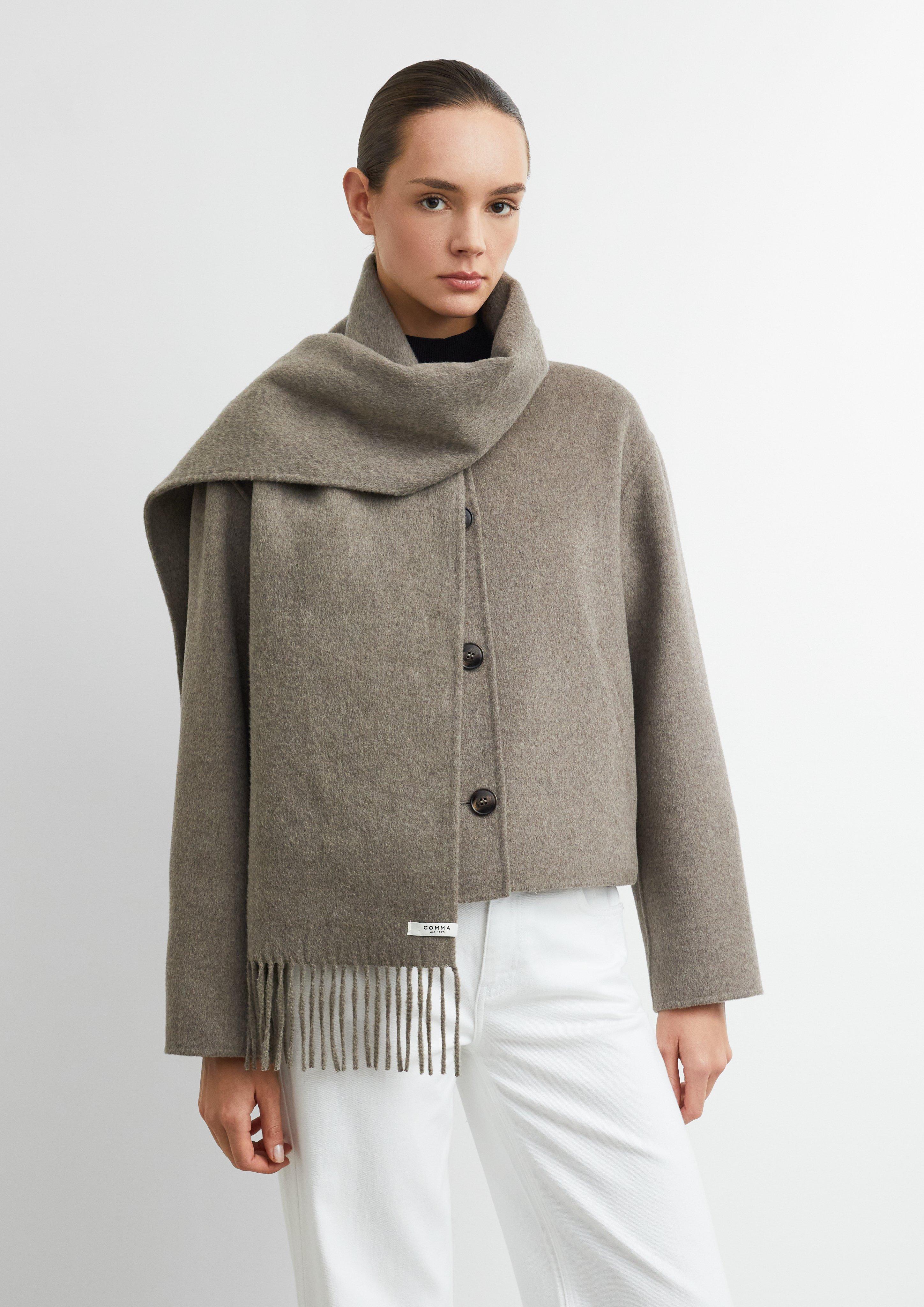 Women Wool-blend scarf with fringe in brown by comma